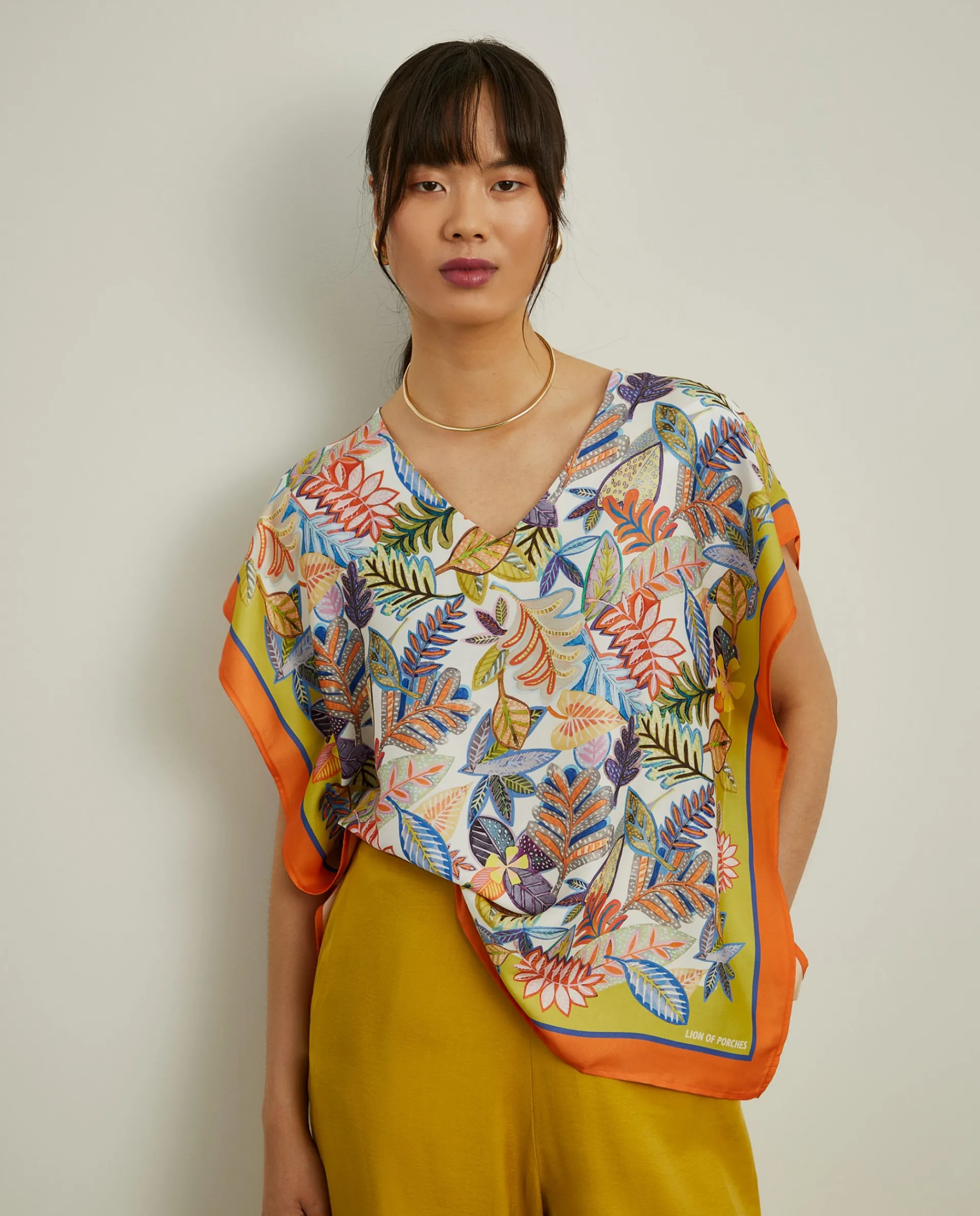 Hot LION OF PORCHES Blusa estilo poncho com padrão tropical 250 Laranja