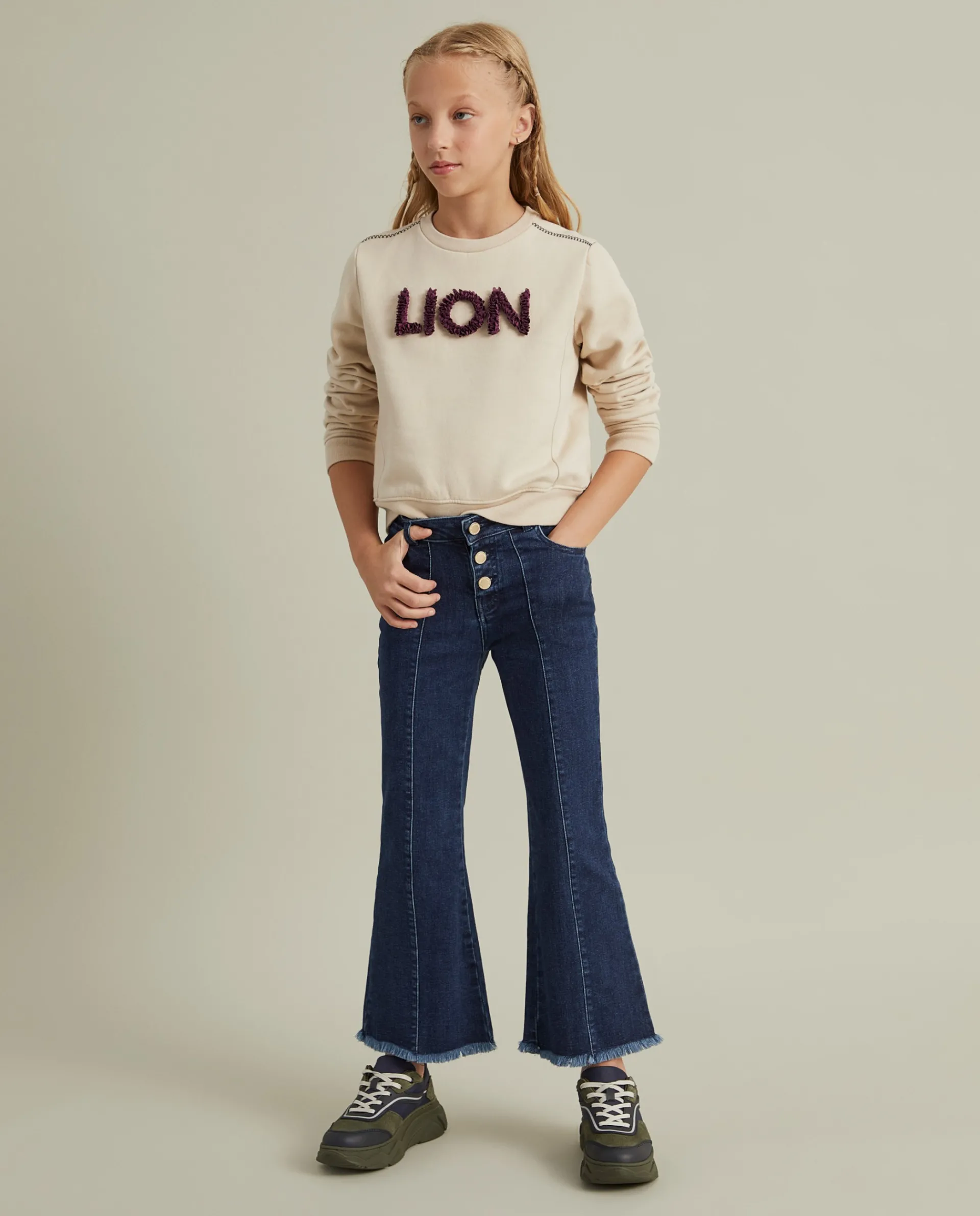 Flash Sale LION OF PORCHES Calças denim com franjas 580 Azul Indigo