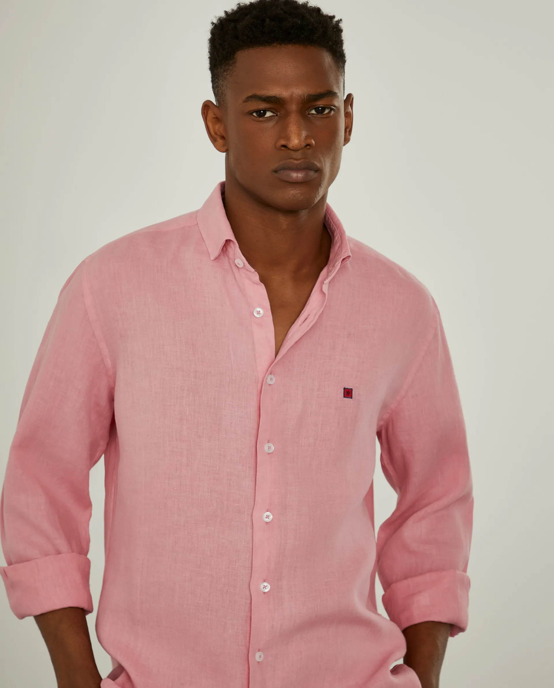 Flash Sale LION OF PORCHES Camisa de linho slim fit 414 Rosa Claro