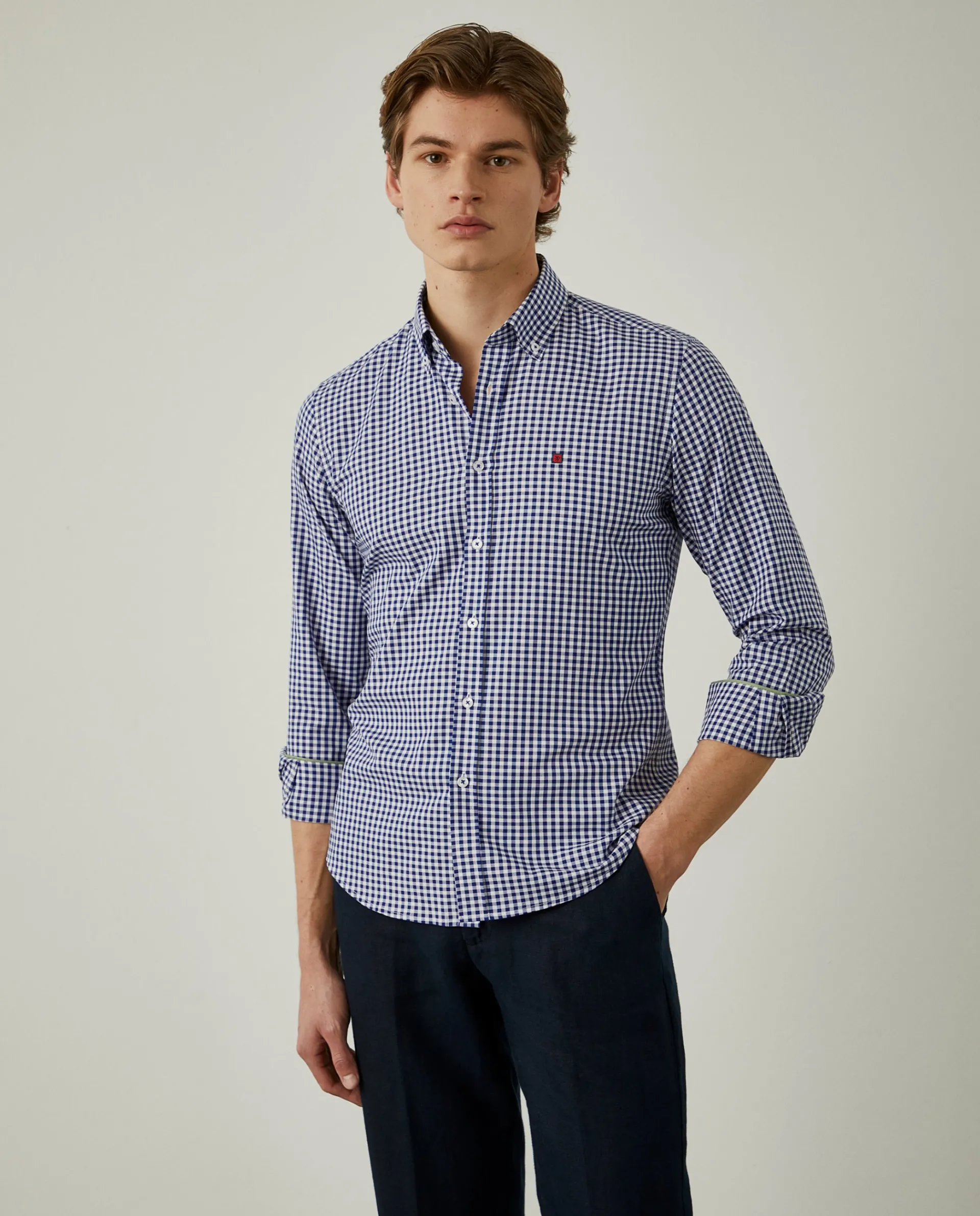 Shop LION OF PORCHES Camisa oxford aos quadrados slim fit 570 Azul Porto