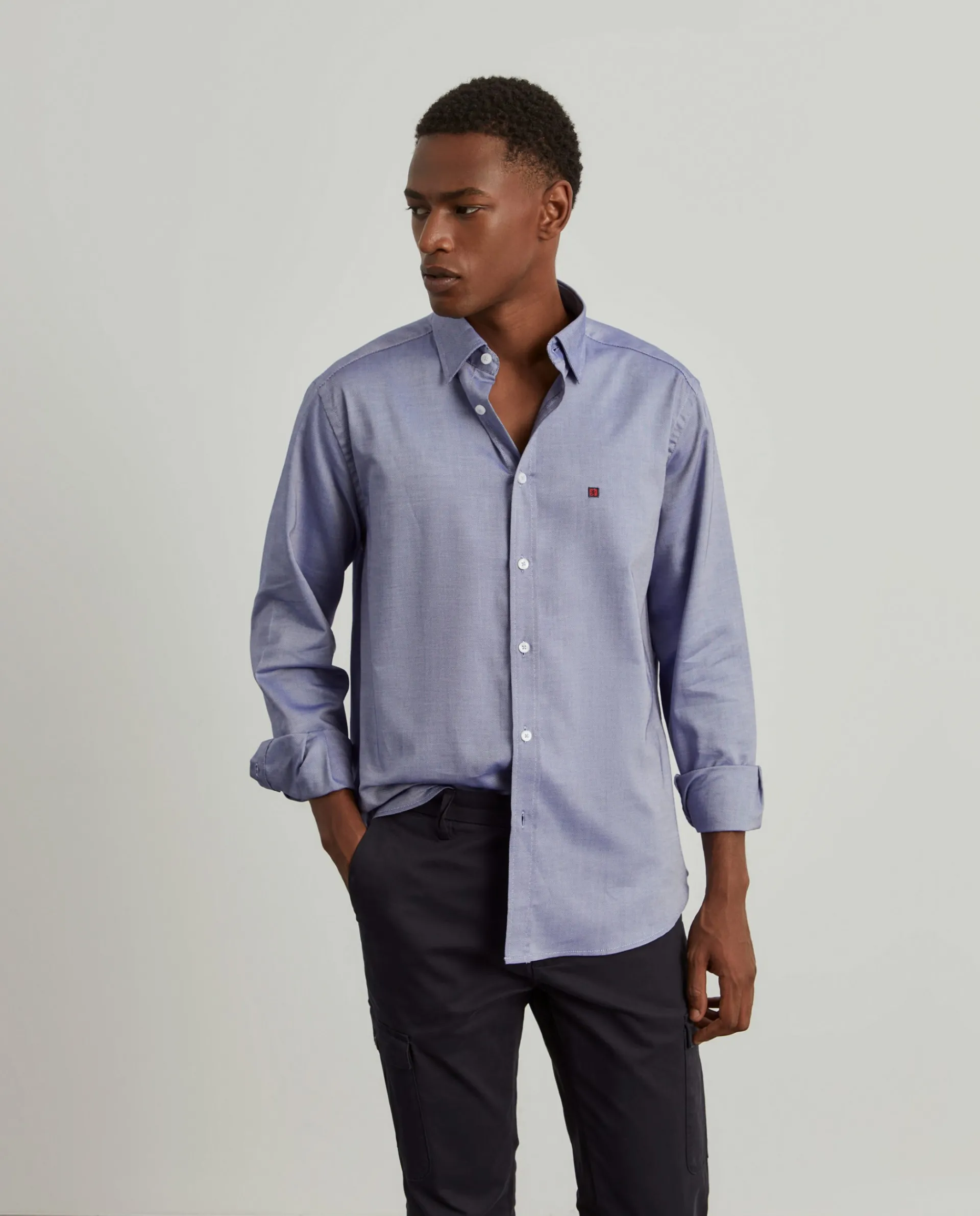 Outlet LION OF PORCHES Camisa regular fit em tecido oxford 595 Azul