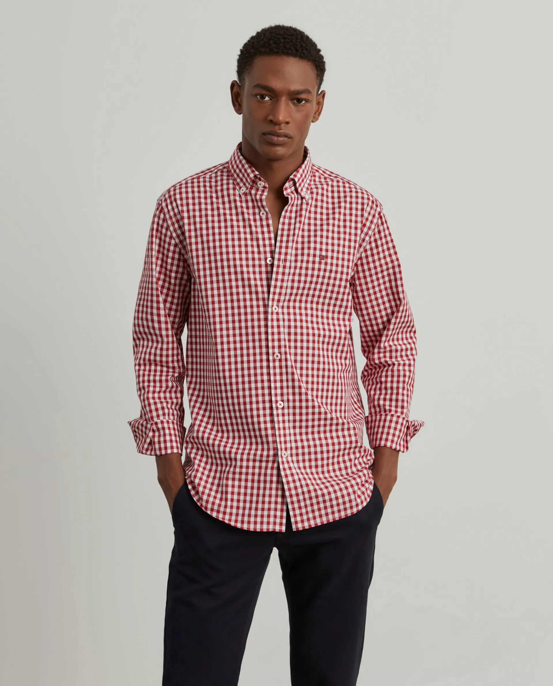 Flash Sale LION OF PORCHES Camisa slim fit aos quadrados 350 Vermelho