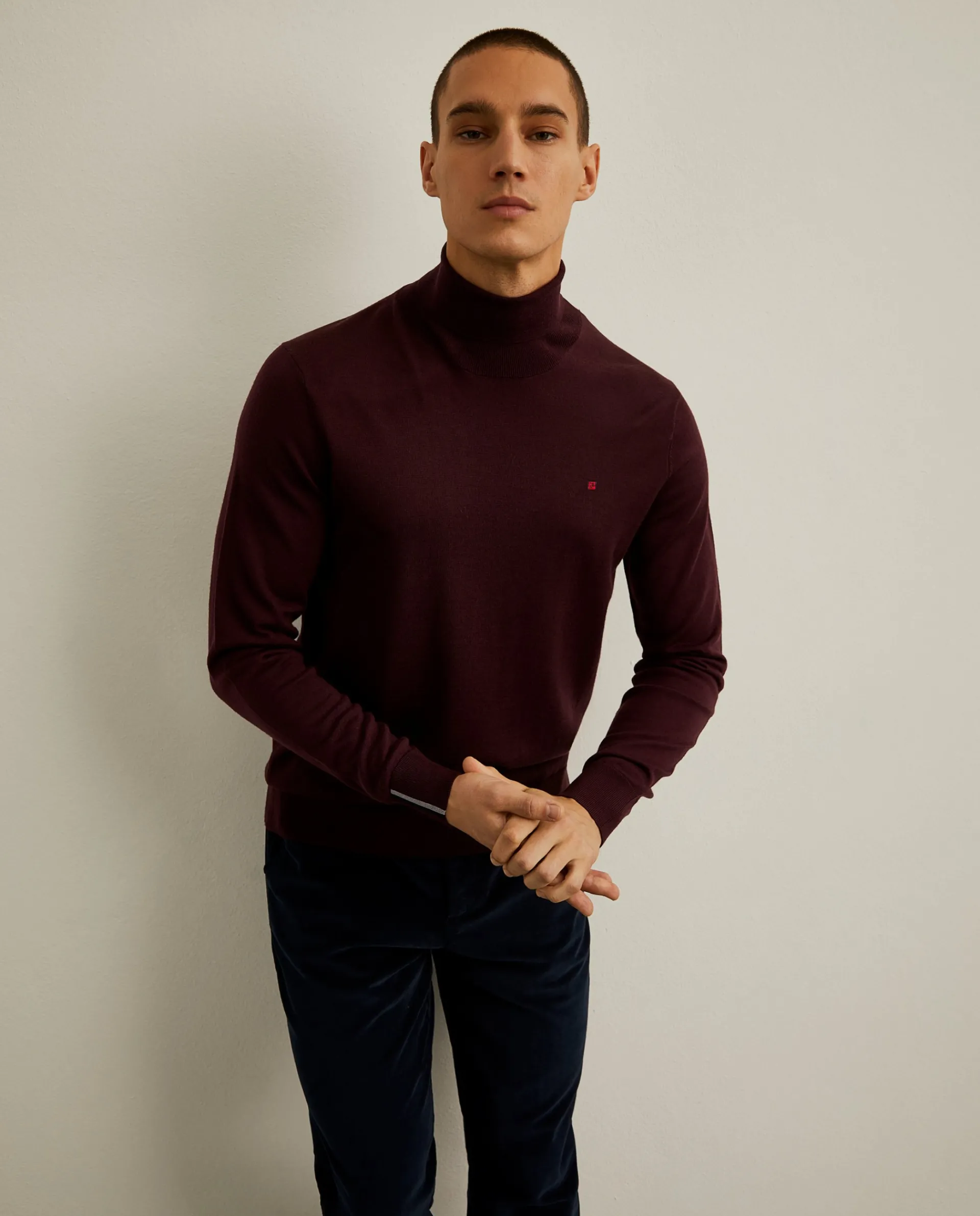 Flash Sale LION OF PORCHES Camisola 100% lã merino com gola alta 399 Bordeaux Escuro