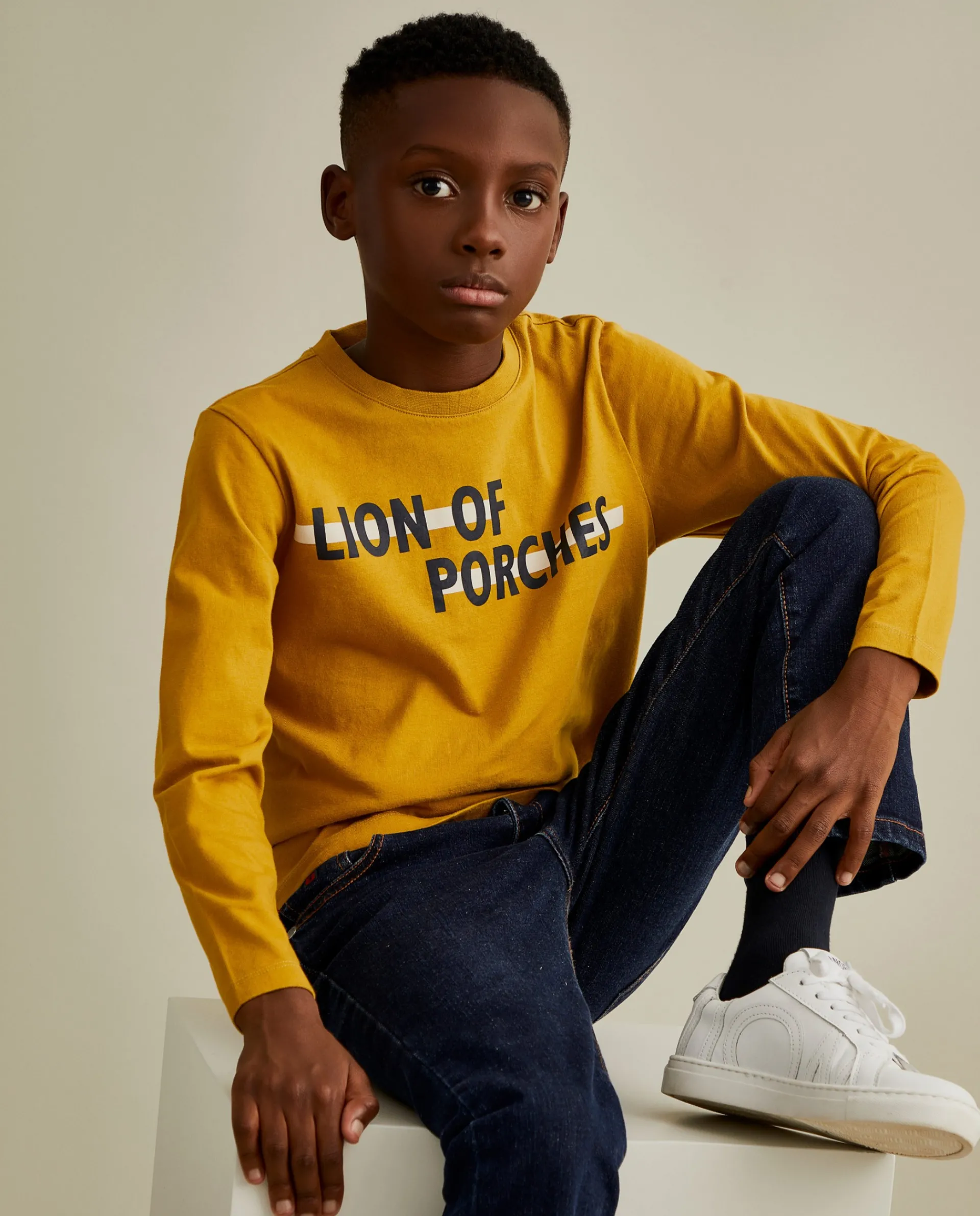 Fashion LION OF PORCHES Camisola de malha com branding no peito 179 Amarelo Torrado