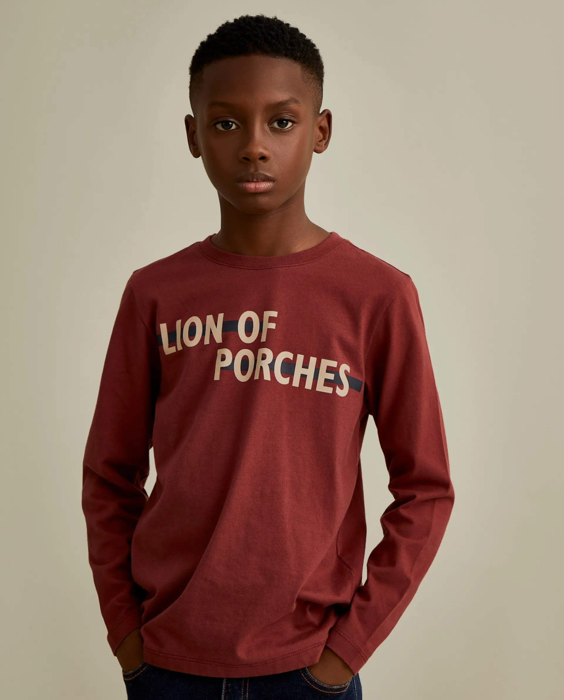 Cheap LION OF PORCHES Camisola de malha com branding no peito 372 Vermelho Escuro