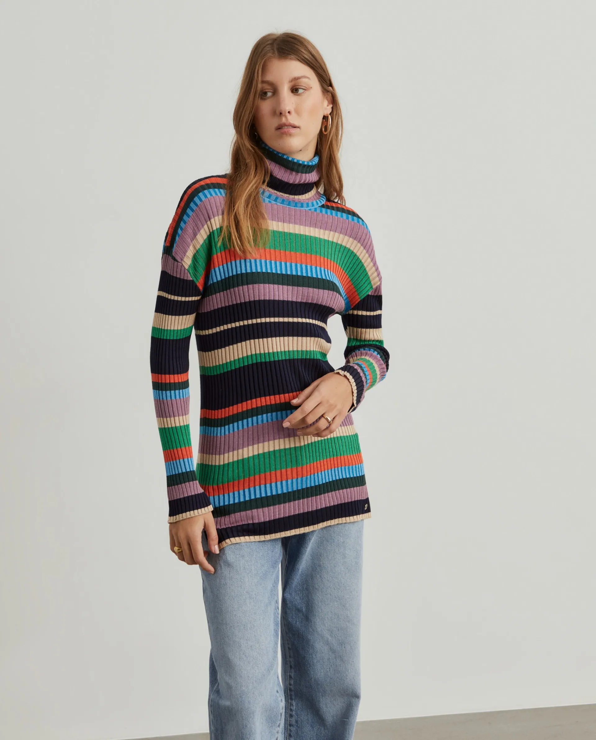 Discount LION OF PORCHES Camisola gola alta riscas multicolores 599 Marinho