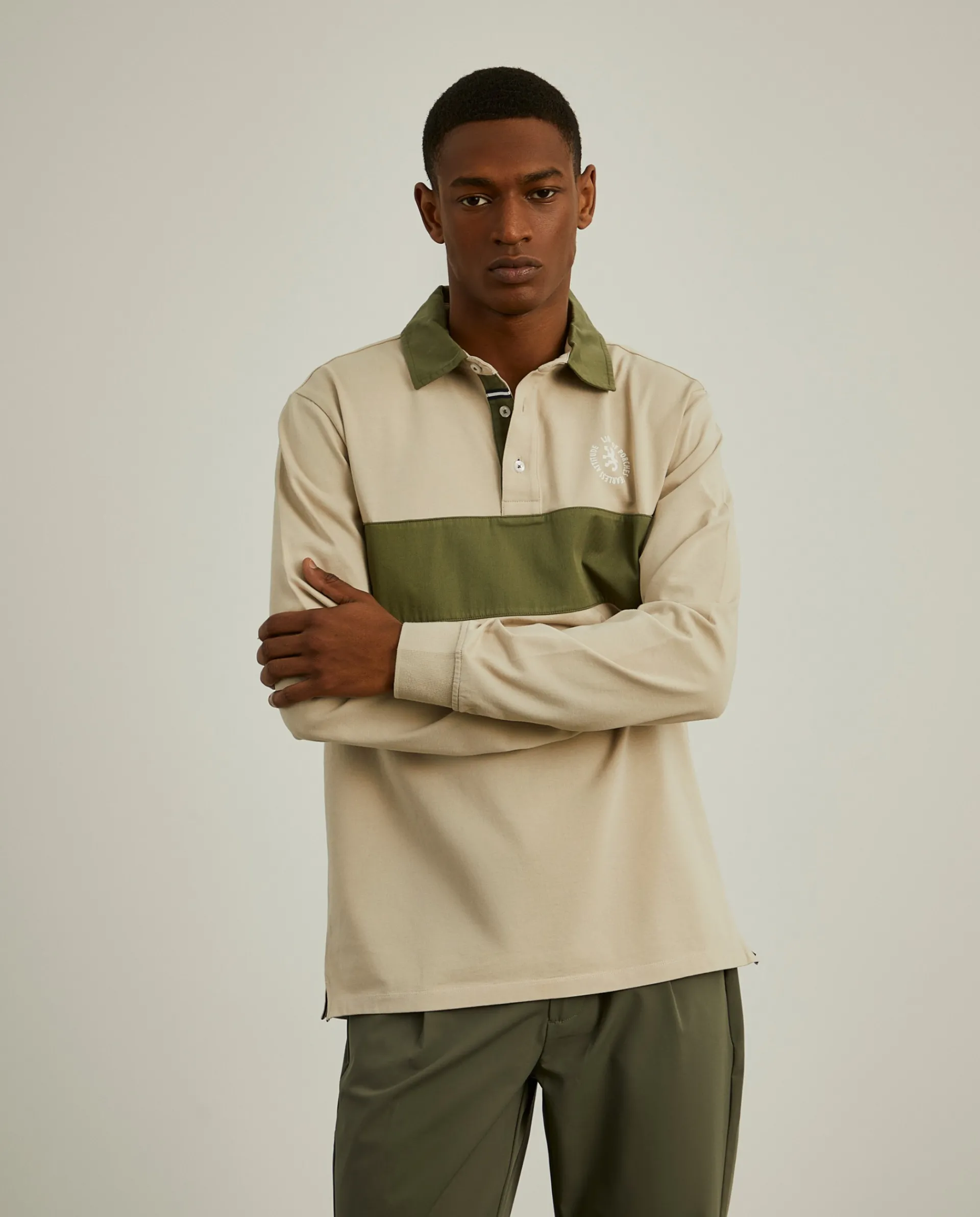 New LION OF PORCHES Polo bicolor de manga comprida 035 Bege