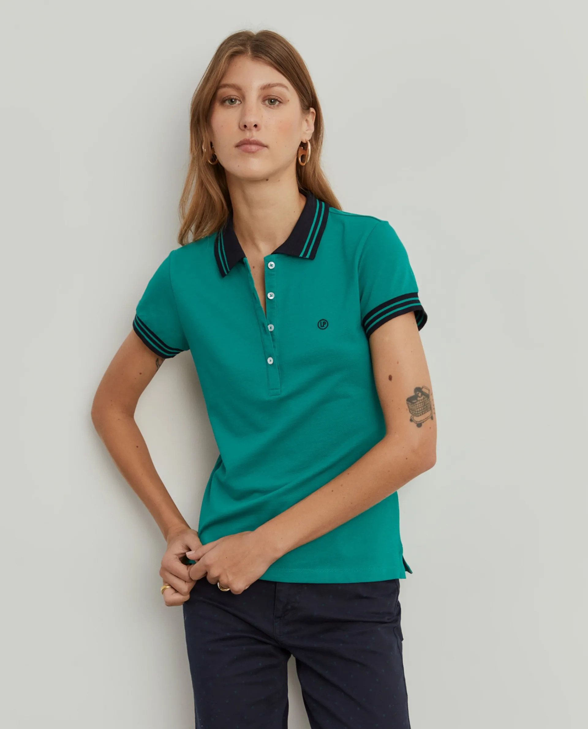 Hot LION OF PORCHES Polo piqué bicolor em algodão 652 Verde
