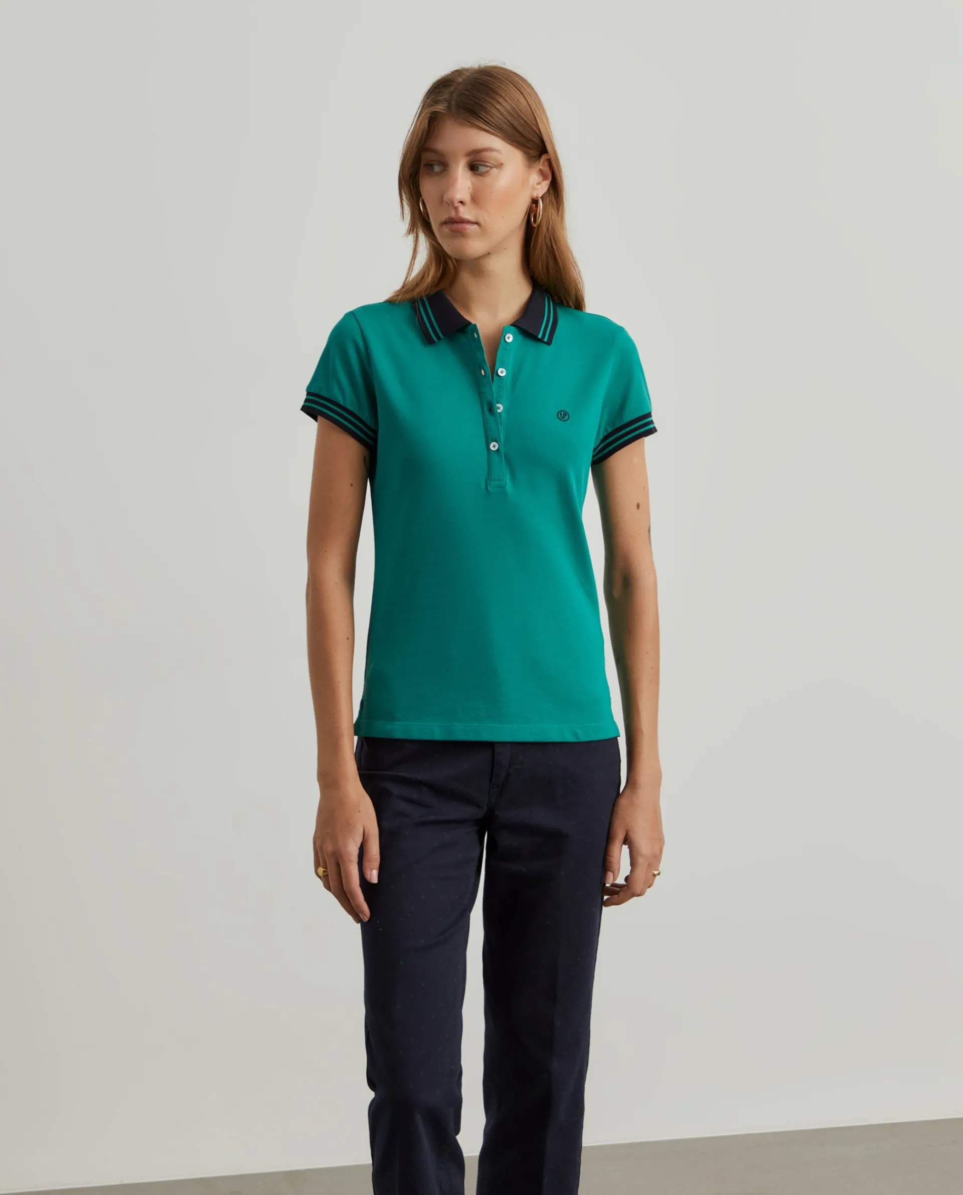 Hot LION OF PORCHES Polo piqué bicolor em algodão 652 Verde