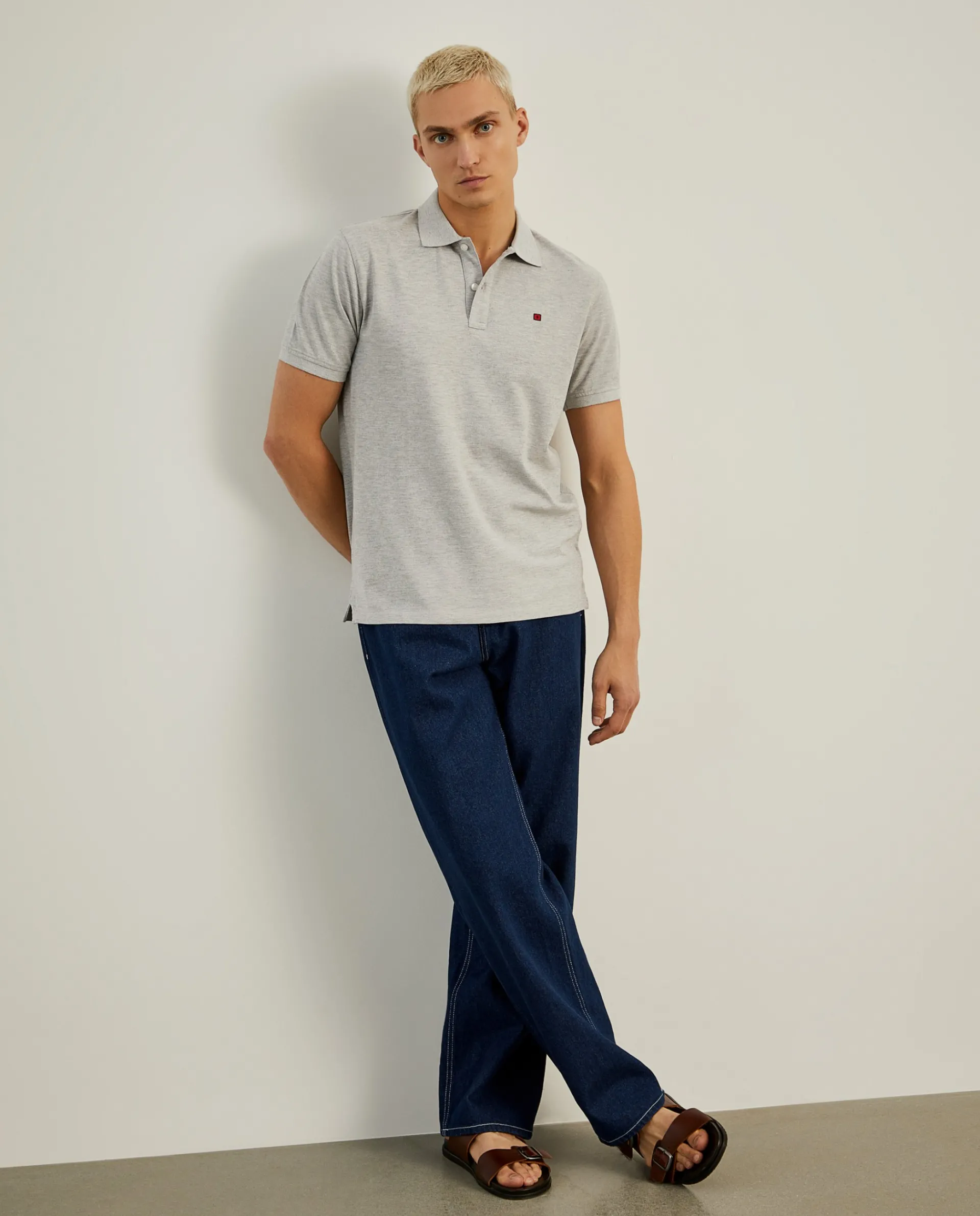 Shop LION OF PORCHES Polo piqué regular fit em algodão 920 Cinza Mescla Claro