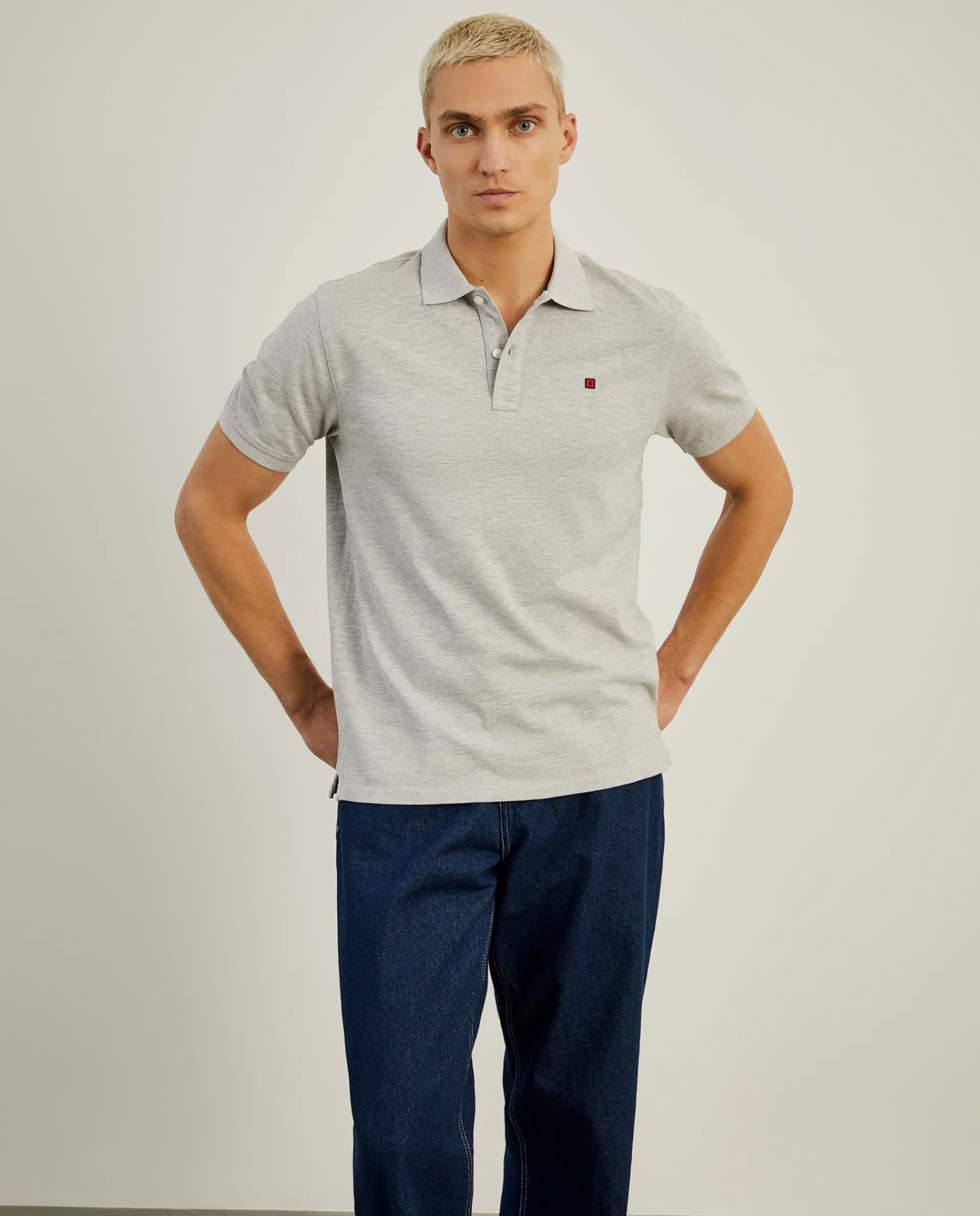 Shop LION OF PORCHES Polo piqué regular fit em algodão 920 Cinza Mescla Claro