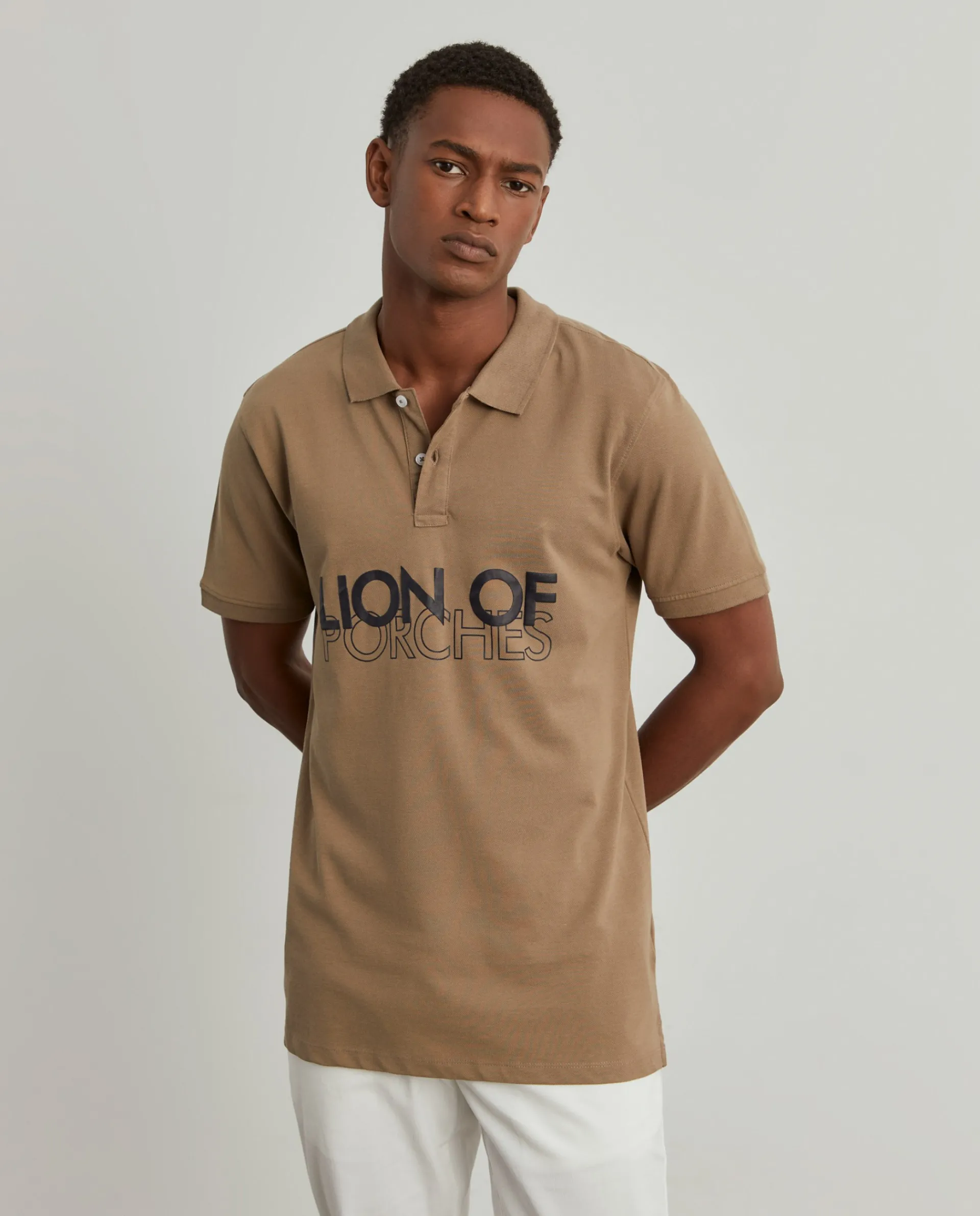 Shop LION OF PORCHES Polo piqué slim fit 060 Bege