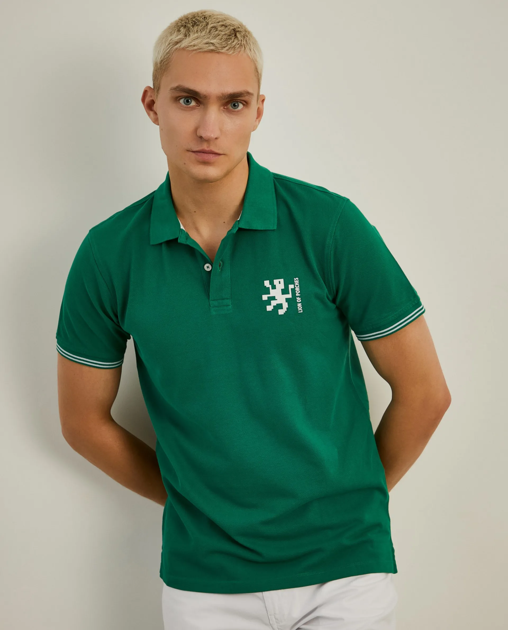 Flash Sale LION OF PORCHES Polo piqué slim fit em algodão 693 Verde Bandeira