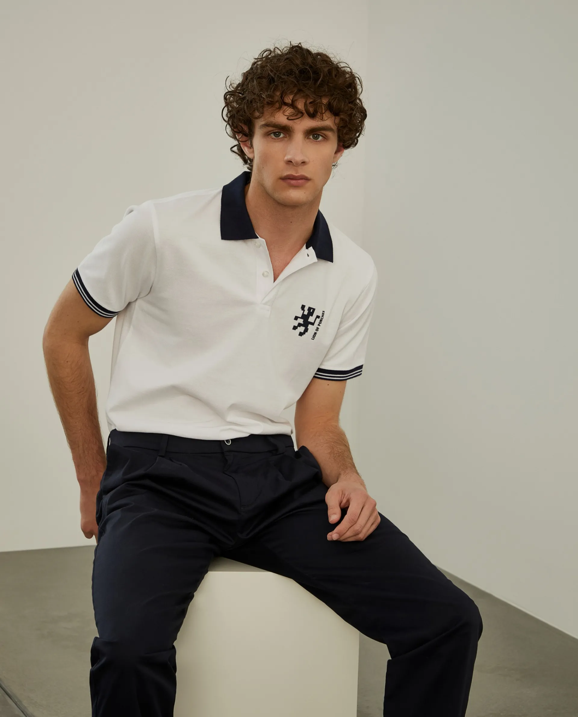 Outlet LION OF PORCHES Polo piqué slim fit em algodão 001 Branco