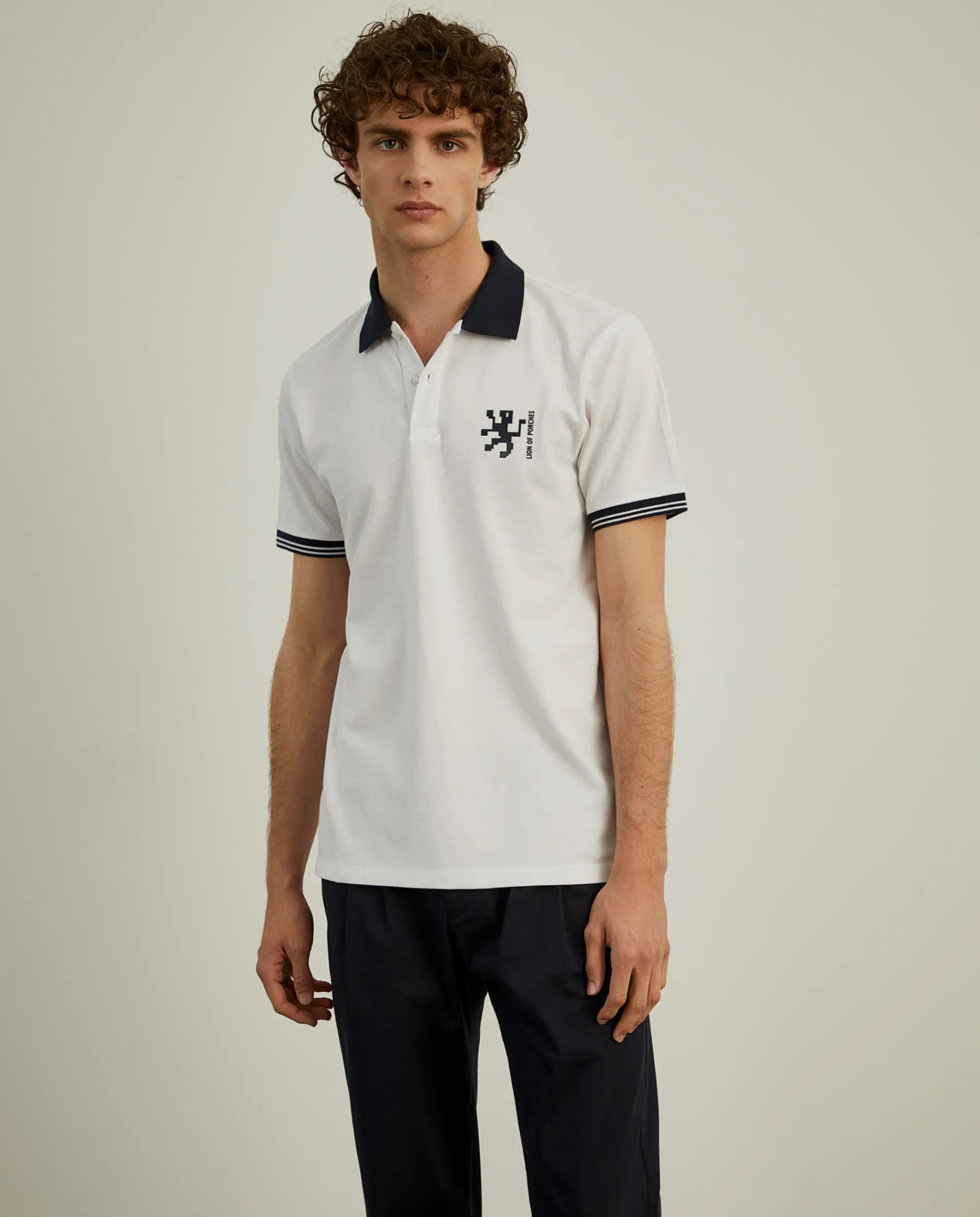 Outlet LION OF PORCHES Polo piqué slim fit em algodão 001 Branco