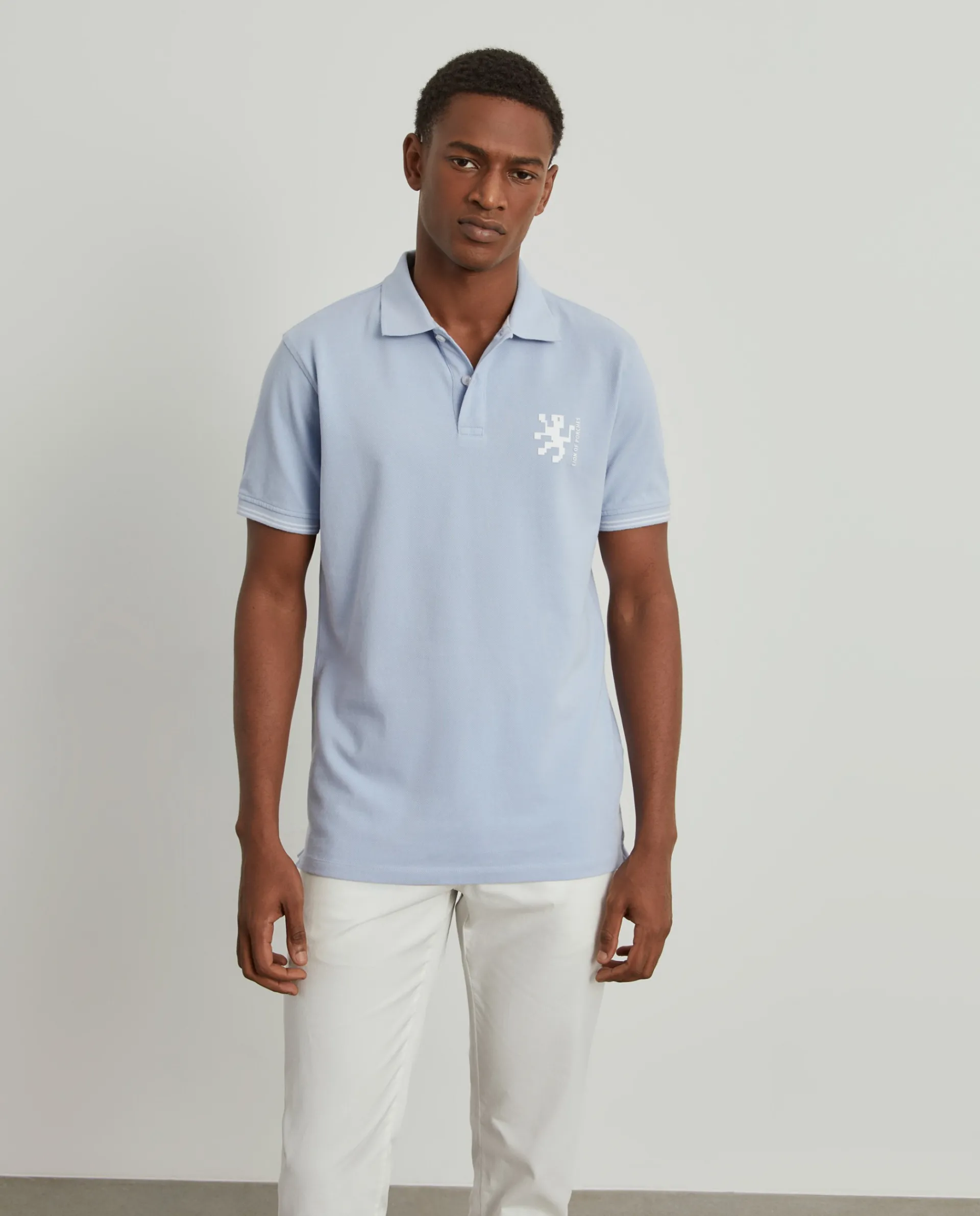 Discount LION OF PORCHES Polo piqué slim fit em algodão 510 Azul Claro