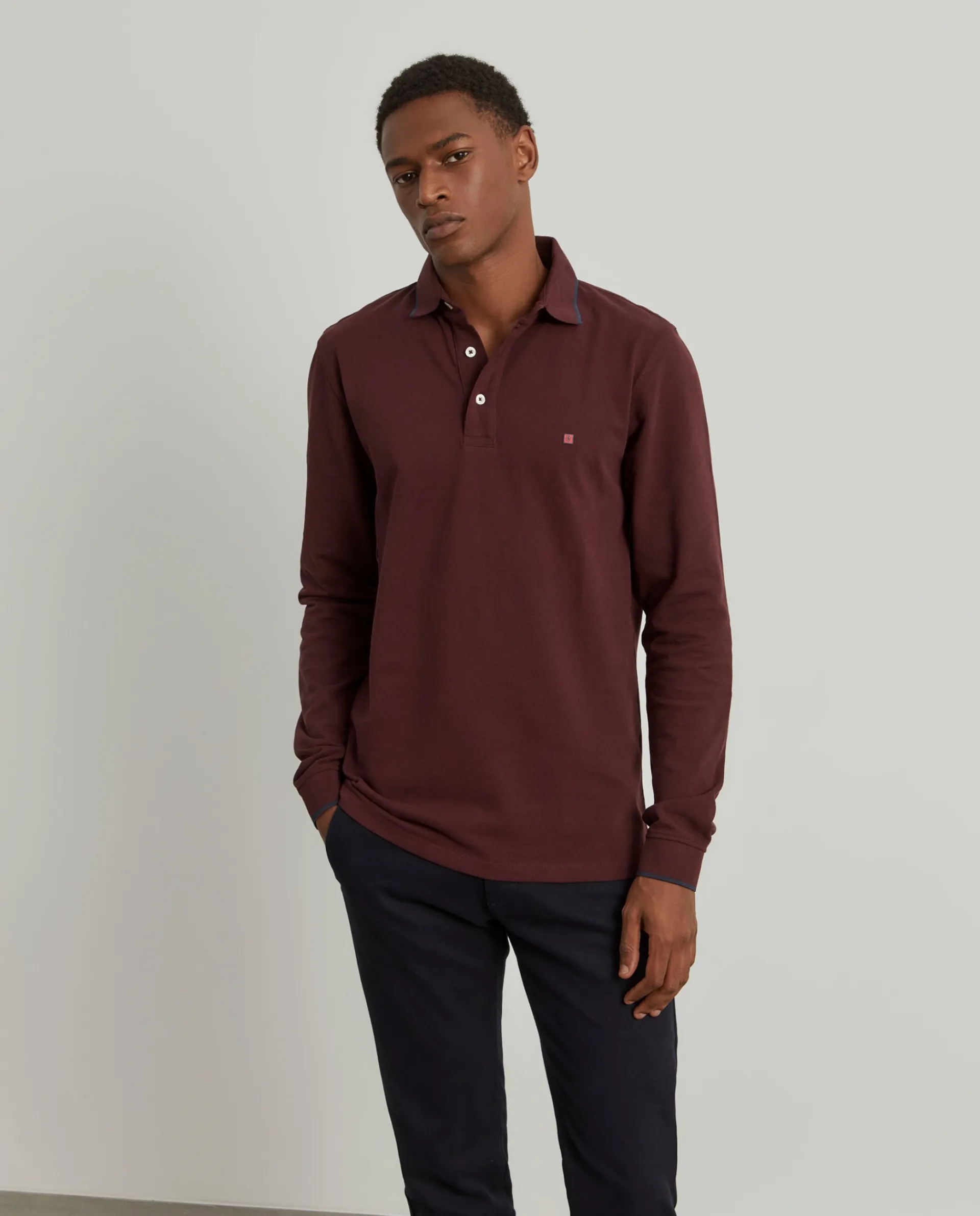 Clearance LION OF PORCHES Polo piqué slim fit manga comprida 399 Bordeaux Escuro