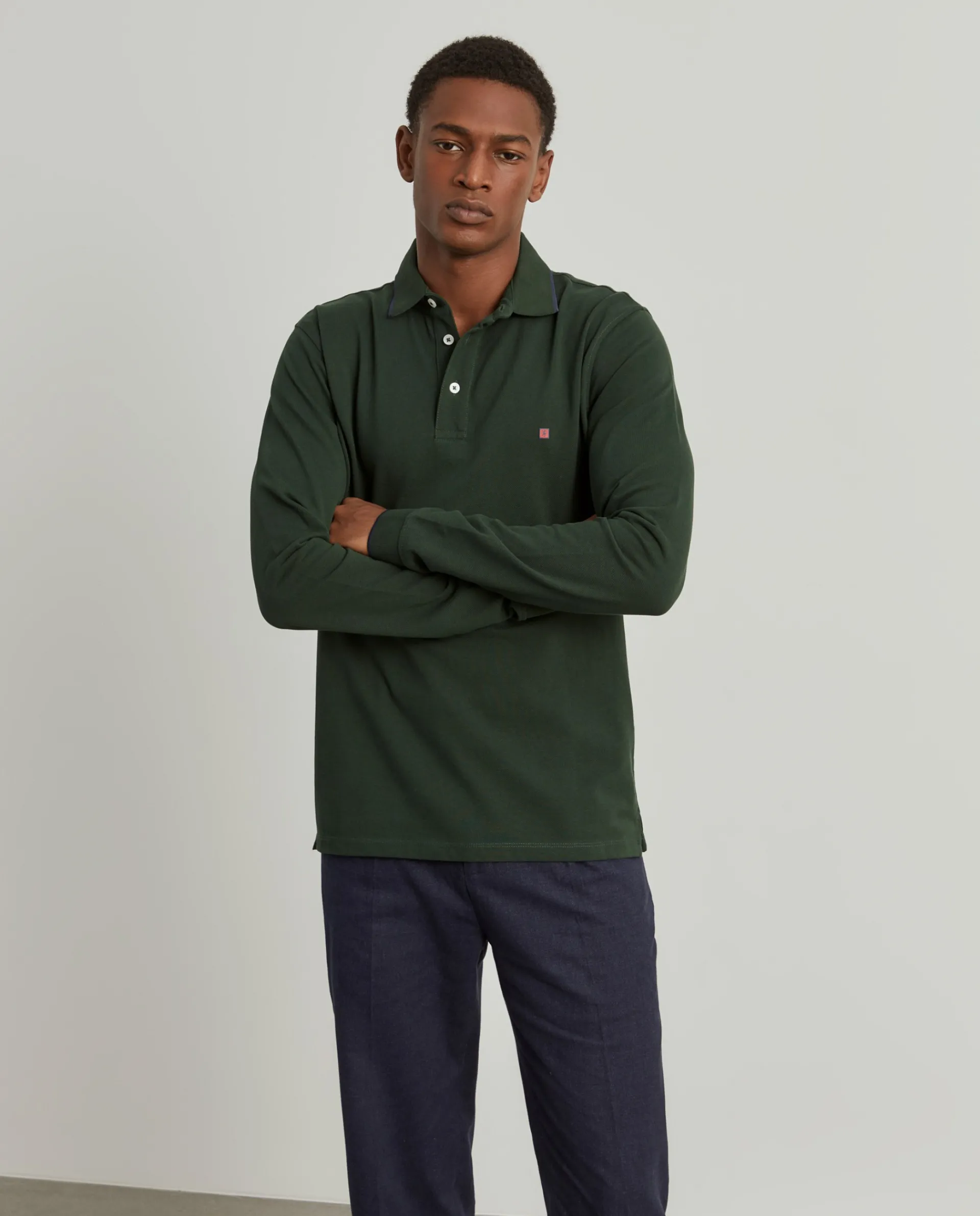 Discount LION OF PORCHES Polo piqué slim fit manga comprida 699 Verde Mais Escuro