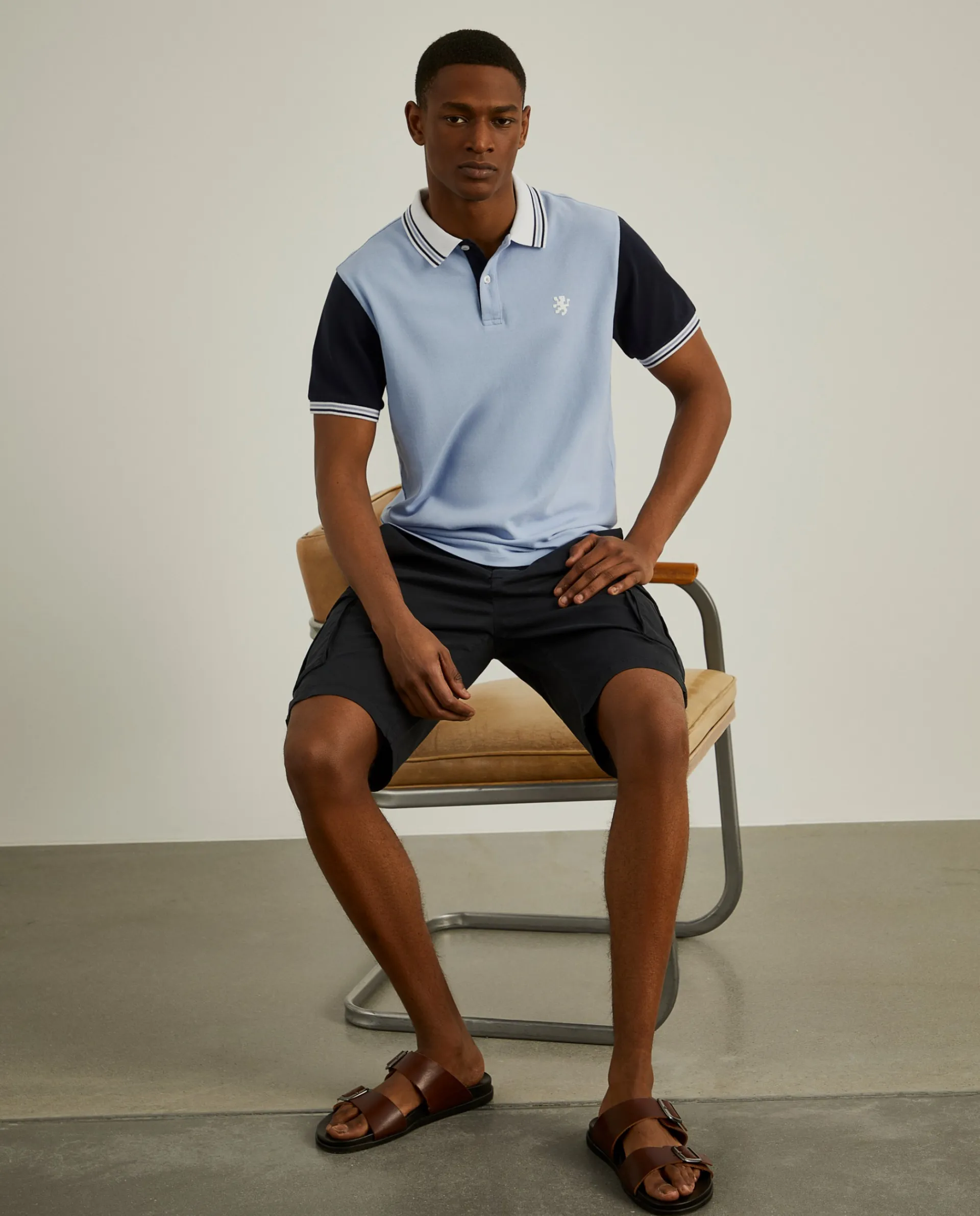 New LION OF PORCHES Polo piqué slim fit tricolor 510 Azul Claro
