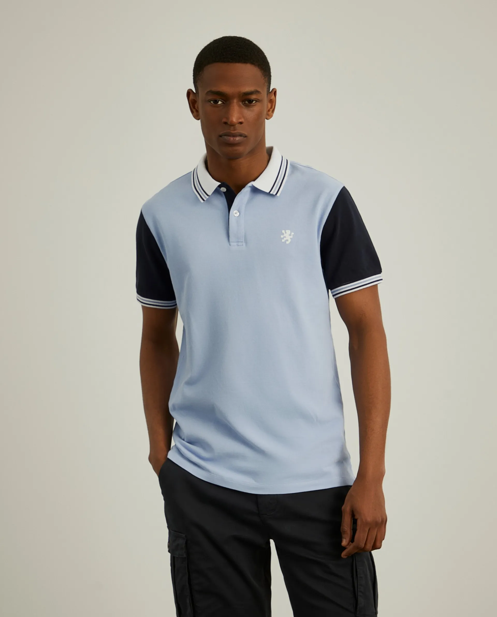 New LION OF PORCHES Polo piqué slim fit tricolor 510 Azul Claro