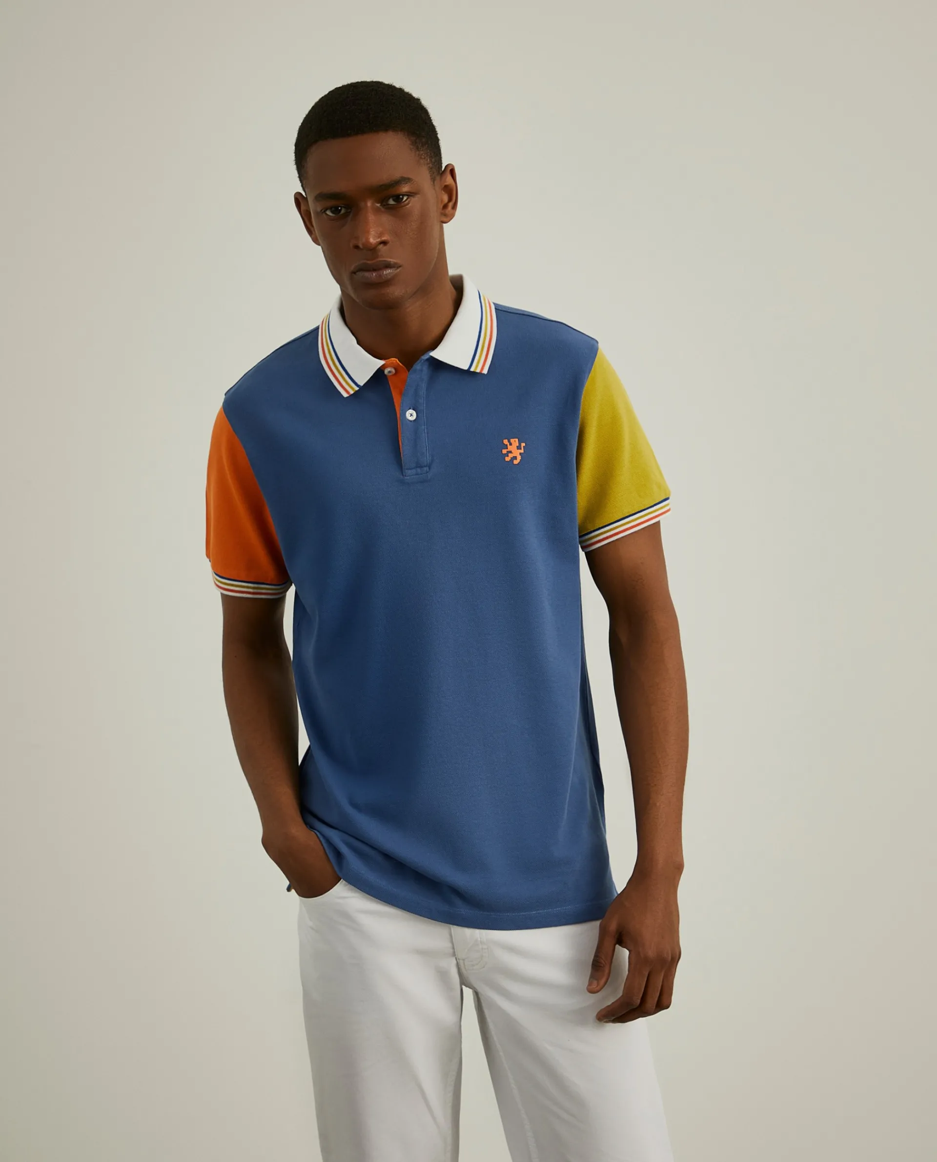 Flash Sale LION OF PORCHES Polo piqué slim fit tricolor 563 Azul