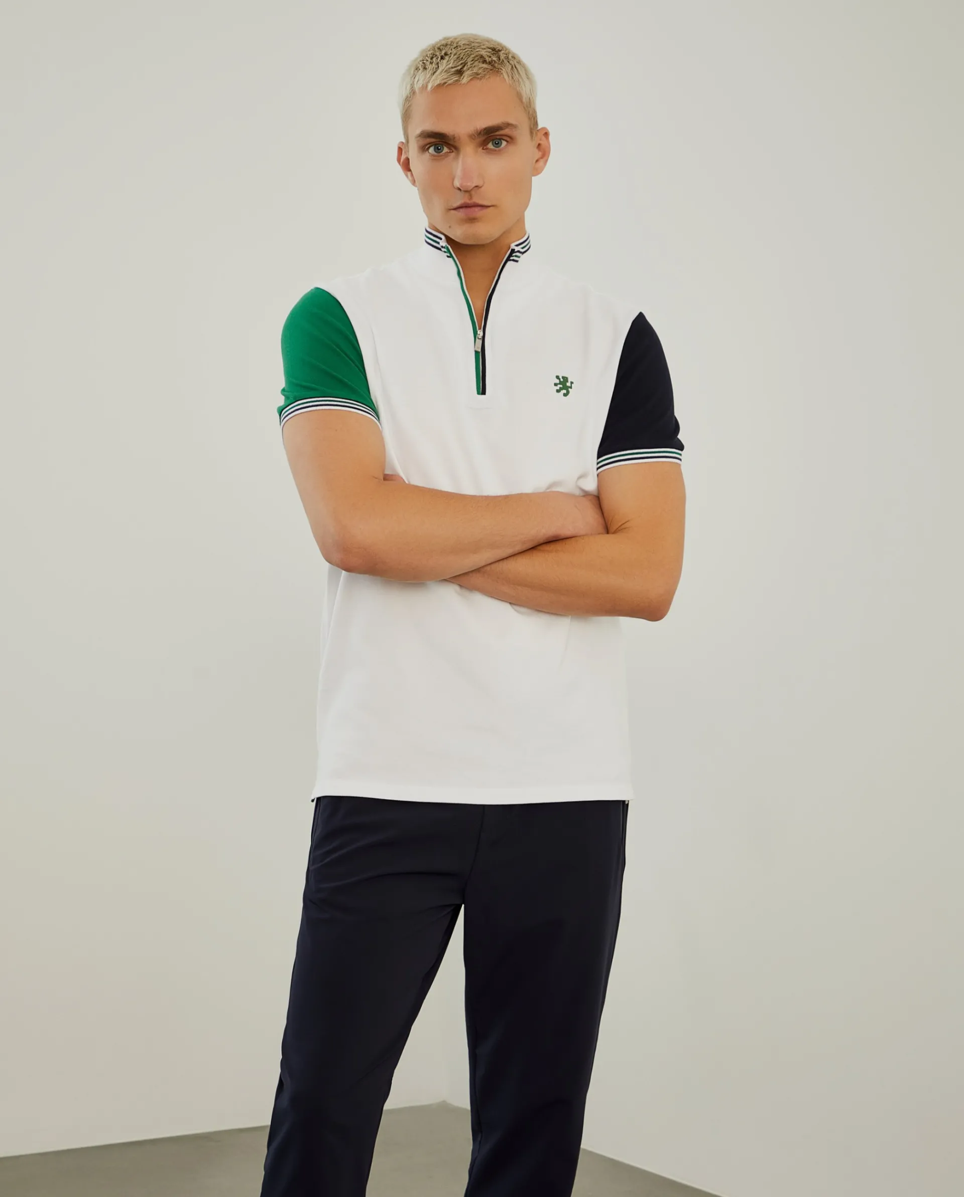 Fashion LION OF PORCHES Polo piqué tricolor com fecho 001 Branco