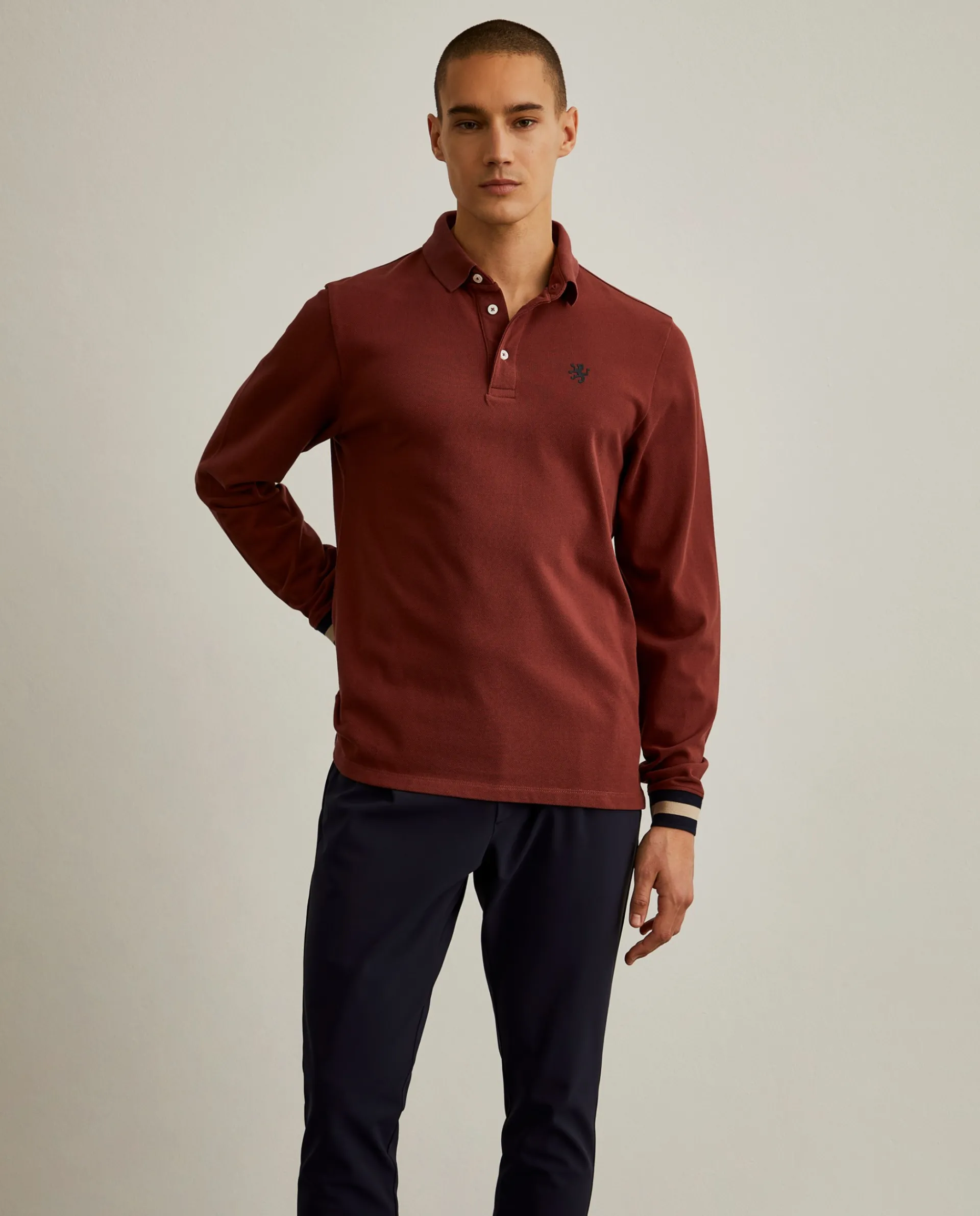 Shop LION OF PORCHES Polo regular fit de manga comprida 372 Vermelho Escuro