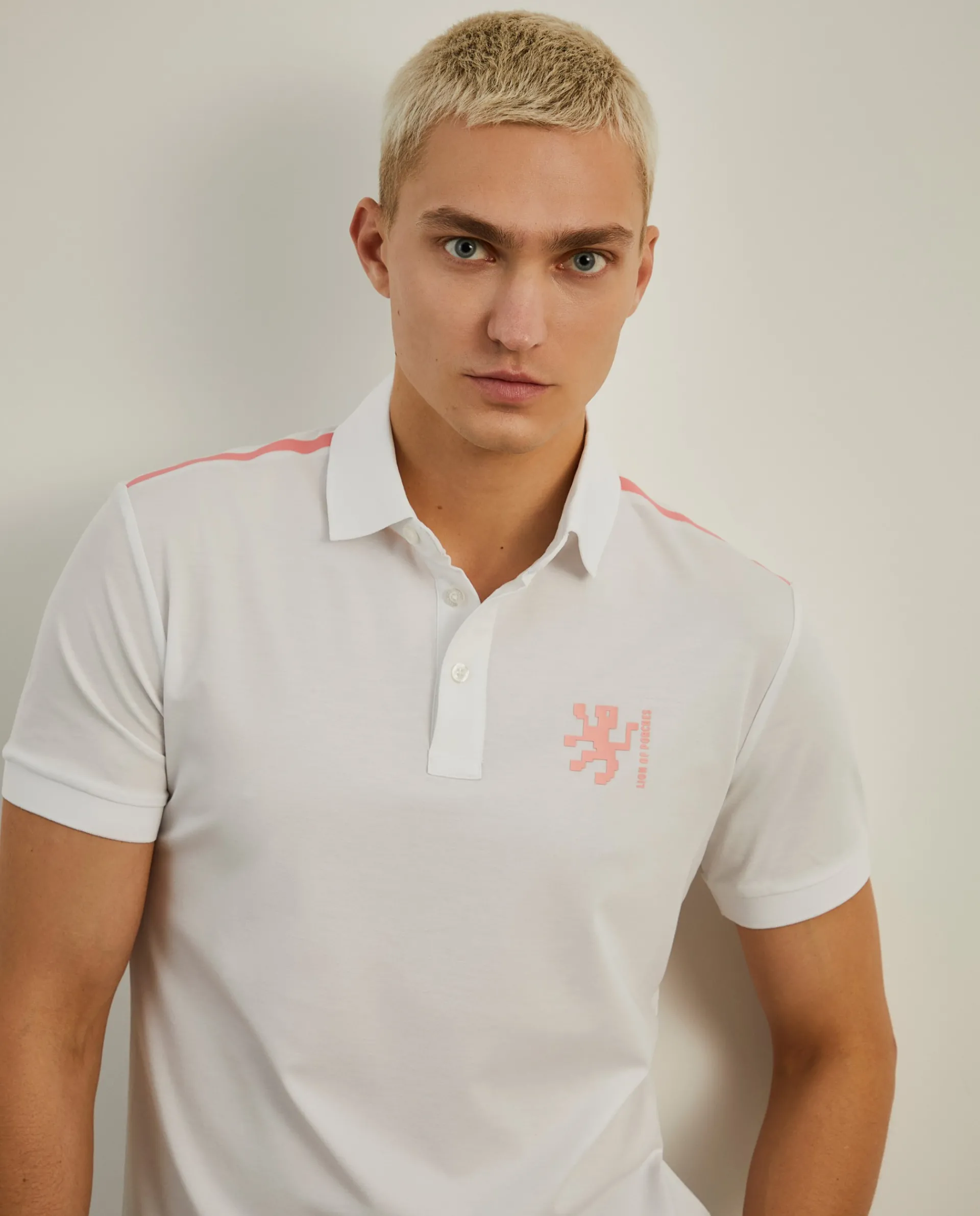 Hot LION OF PORCHES Polo slim fit com risca em contraste 001 Branco