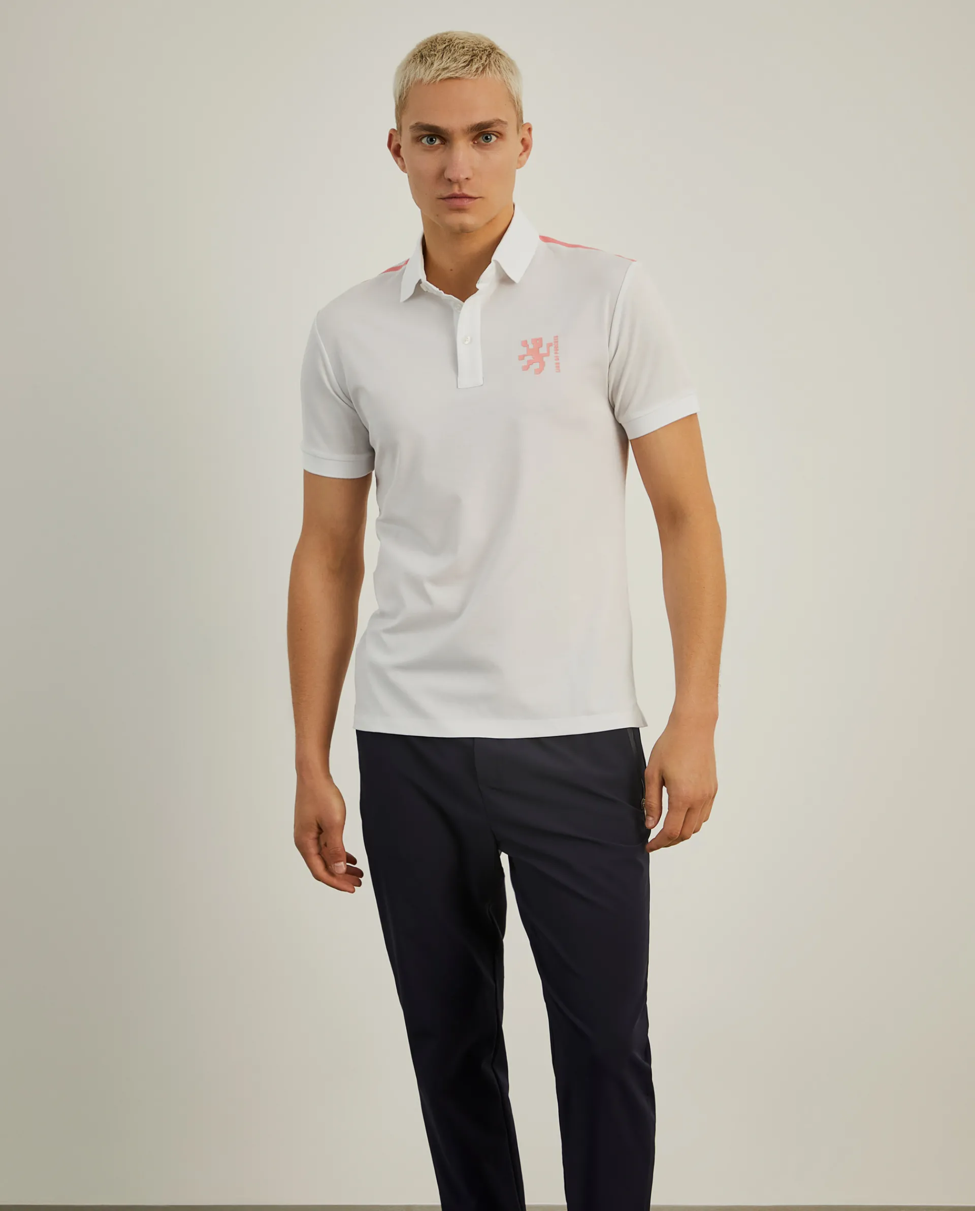 Hot LION OF PORCHES Polo slim fit com risca em contraste 001 Branco