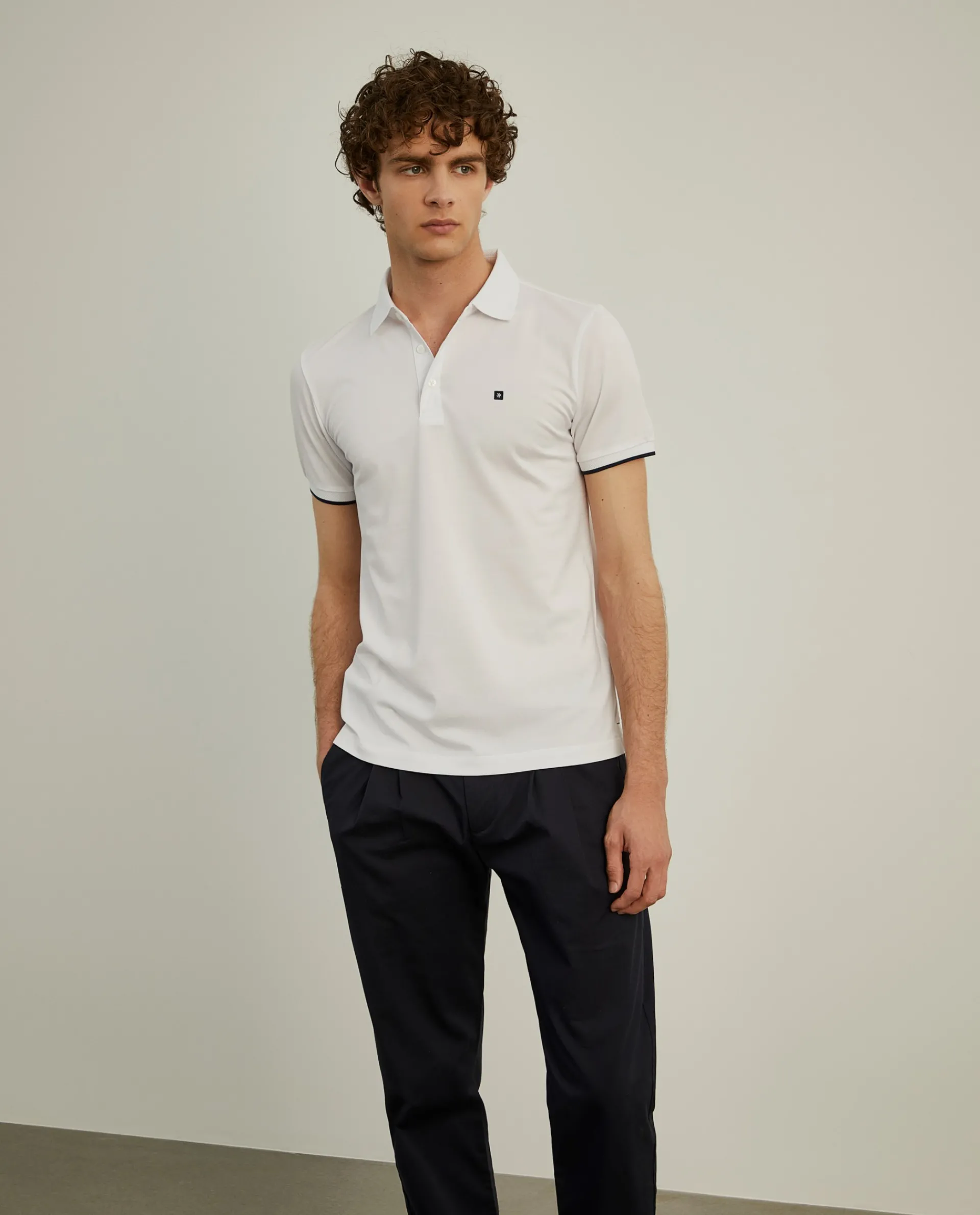 Hot LION OF PORCHES Polo slim fit com riscas a contraste 001 Branco