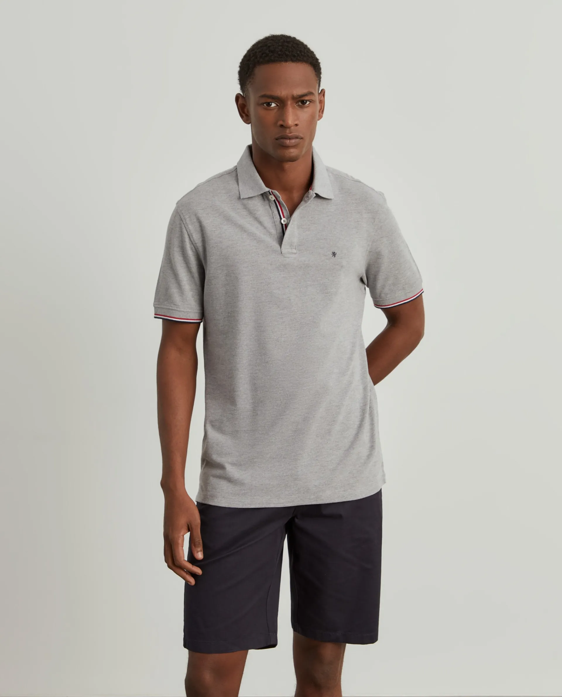 New LION OF PORCHES Polo slim fit em algodão 920 Cinza Mescla Claro