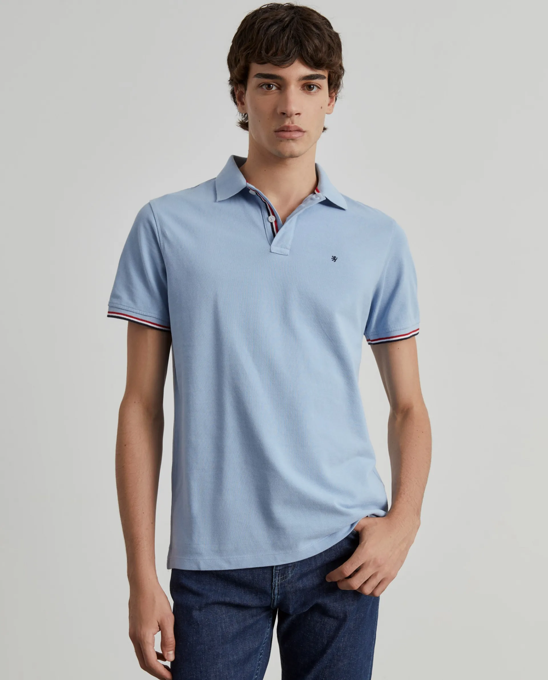 Cheap LION OF PORCHES Polo slim fit em algodão 510 Azul Claro