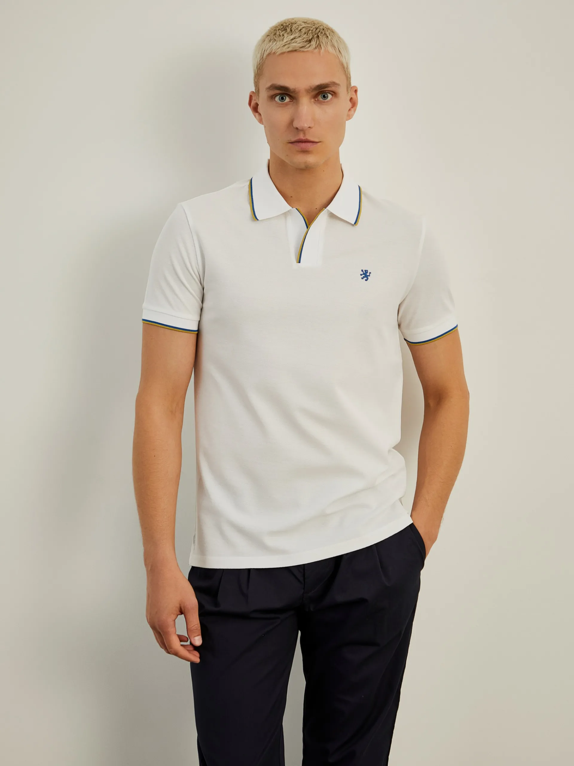 Outlet LION OF PORCHES Polo slim fit sem botões 001 Branco