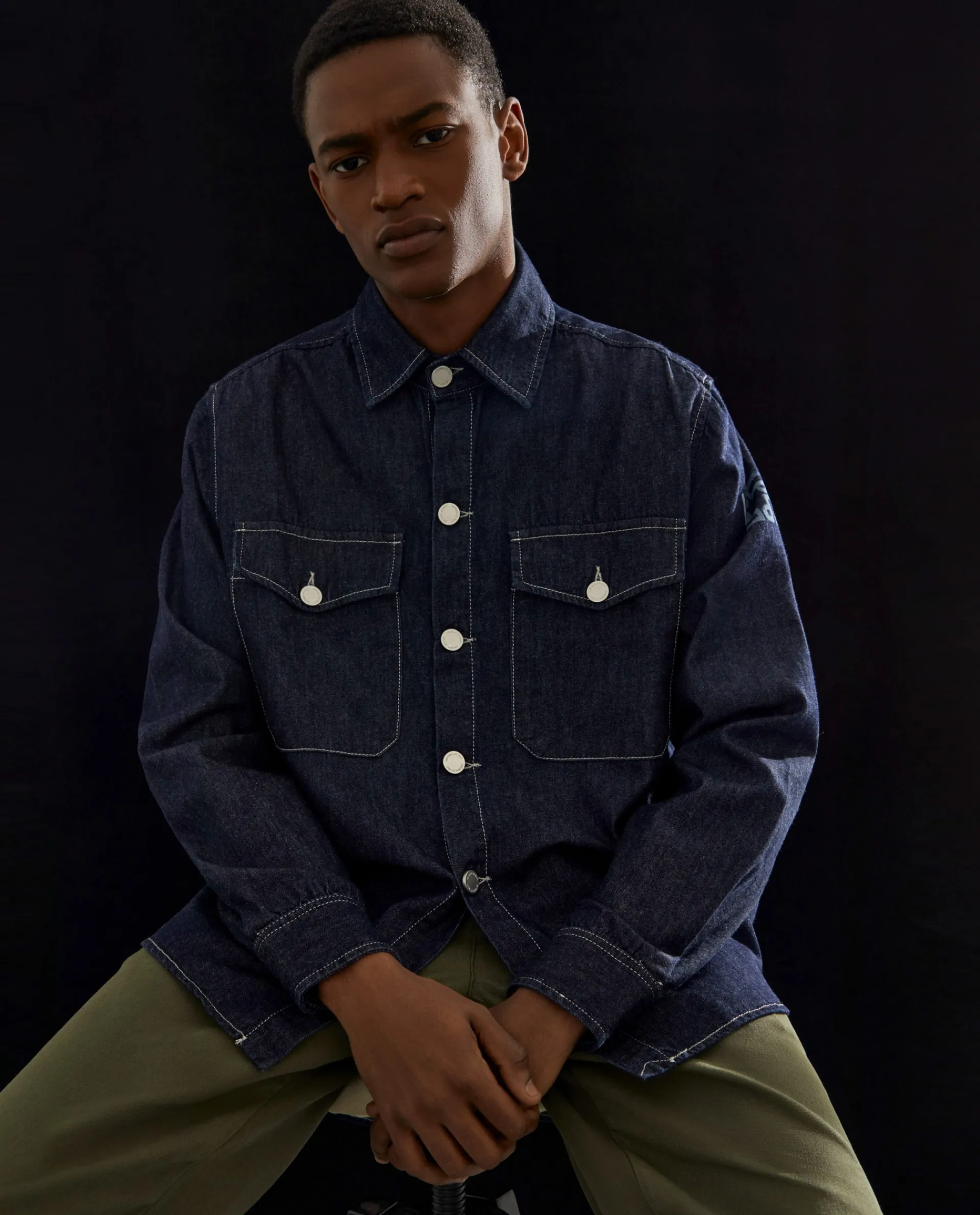New LION OF PORCHES Sobrecamisa para homem regular fit em denim e com bolsos 580 Azul Indigo