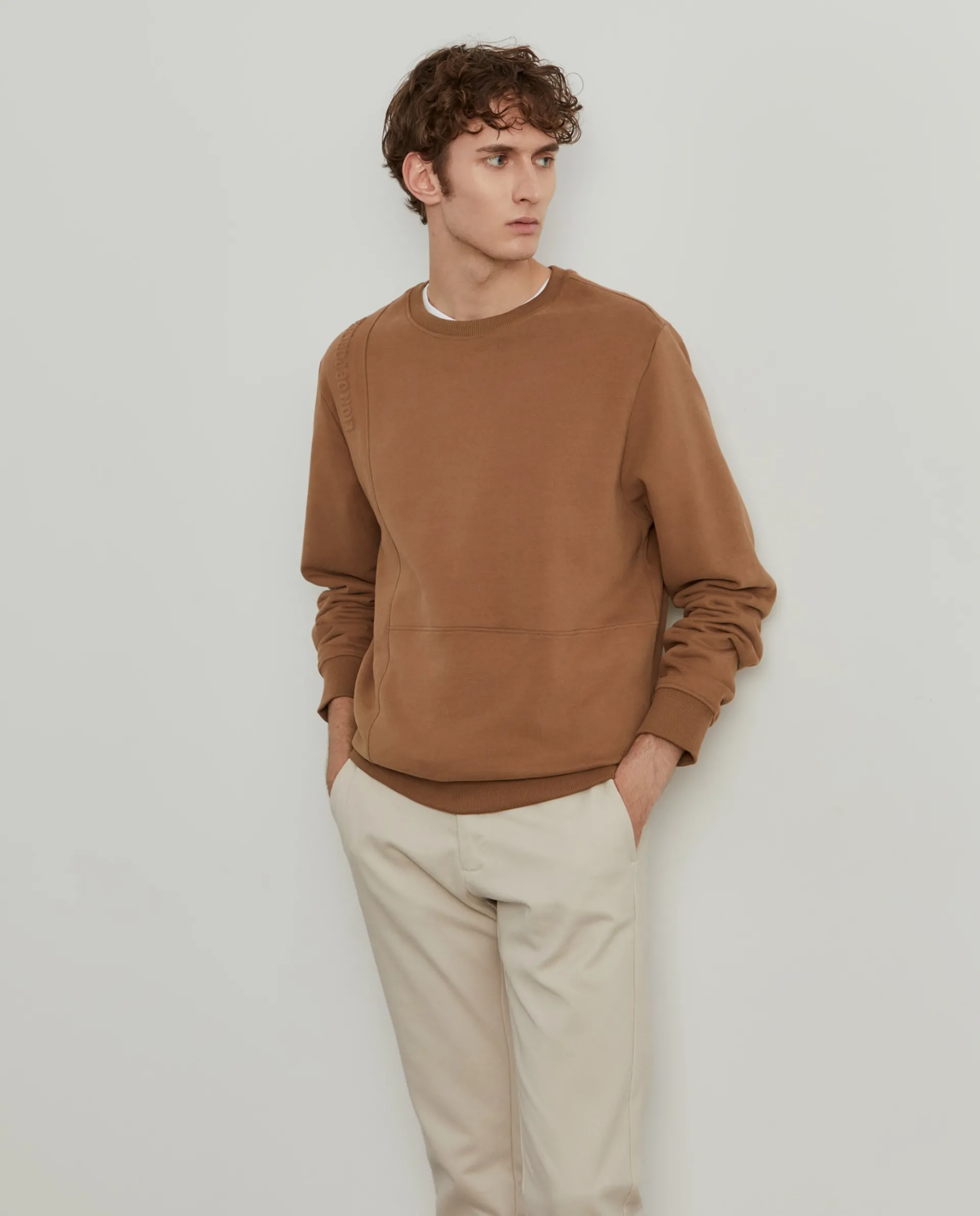 Hot LION OF PORCHES Sweater de algodão decote redondo 090 Bege Camel