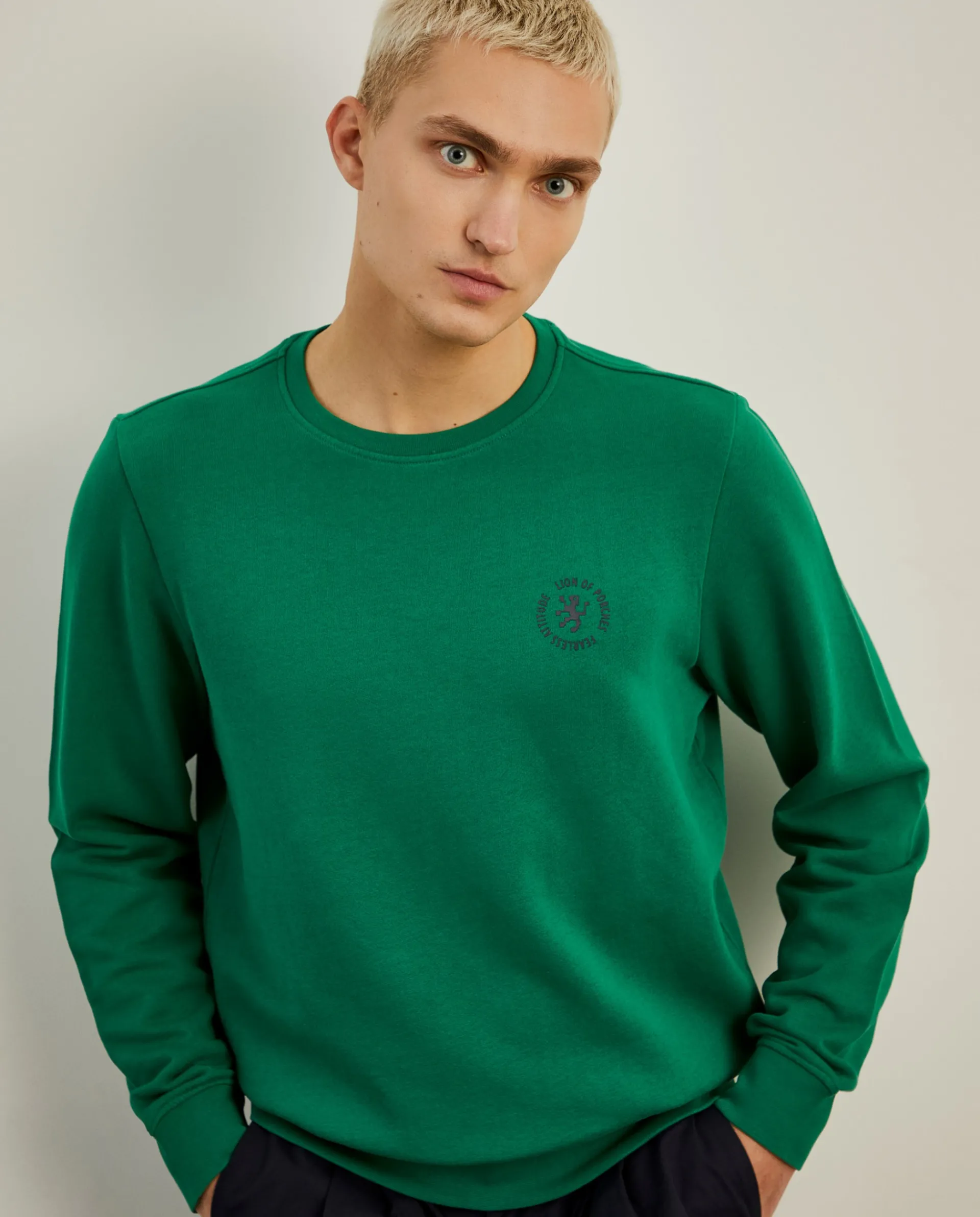 Cheap LION OF PORCHES Sweater de gola redonda em algodão 693 Verde Bandeira