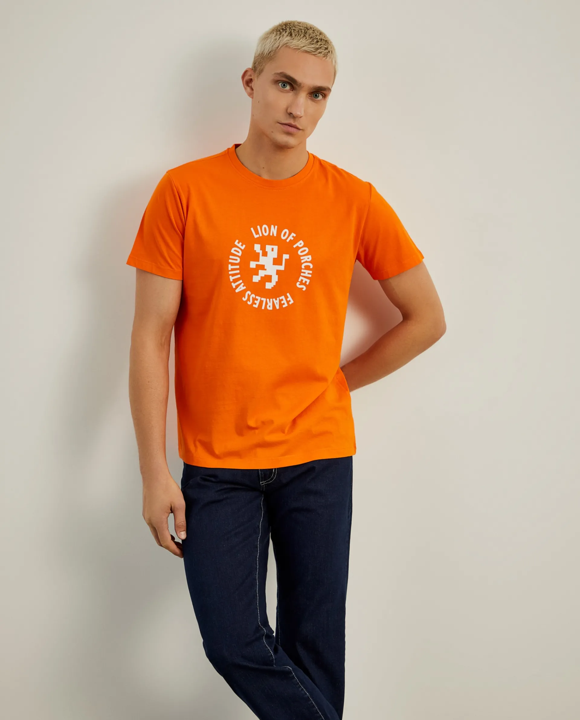 Best Sale LION OF PORCHES T-shirt 100% algodão com estampado 250 Laranja