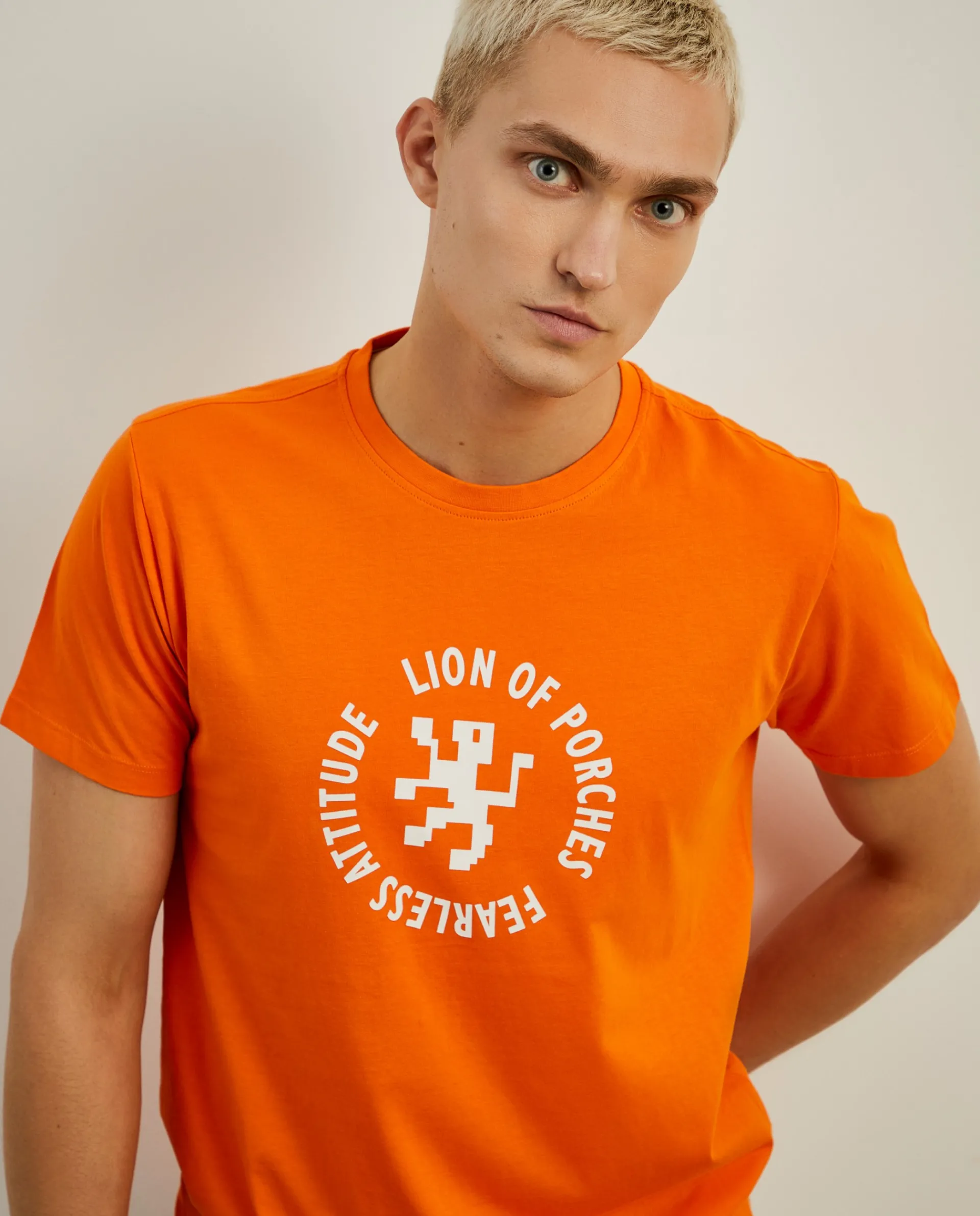 Best Sale LION OF PORCHES T-shirt 100% algodão com estampado 250 Laranja