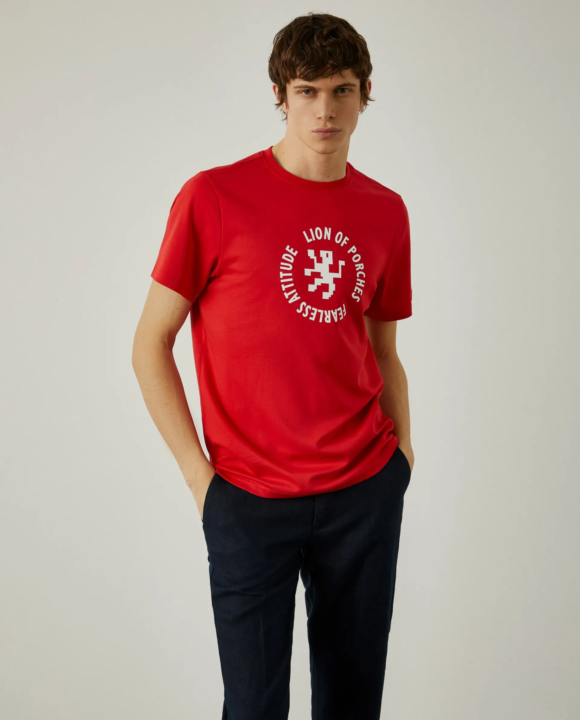 Fashion LION OF PORCHES T-shirt 100% algodão com logotipo 350 Vermelho