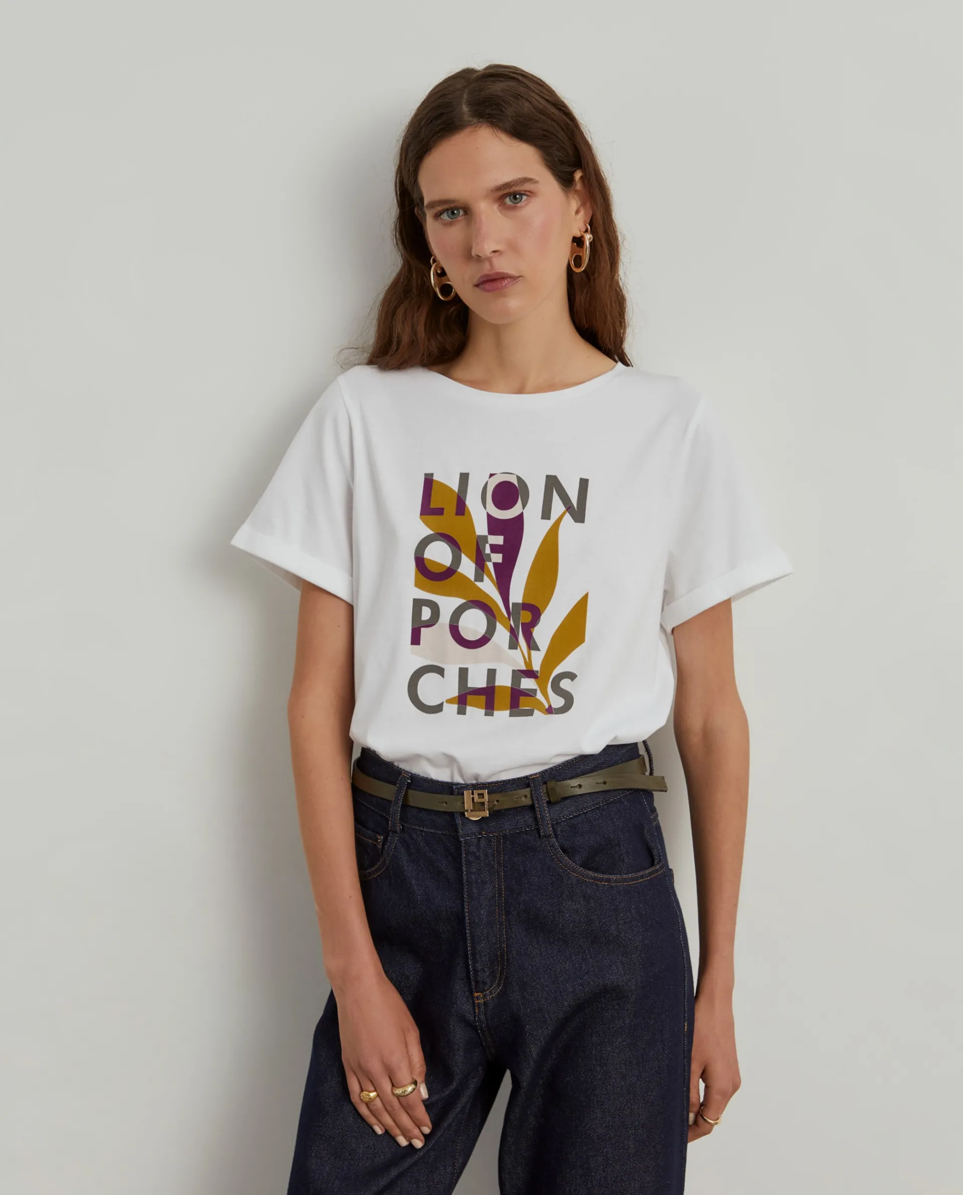 Store LION OF PORCHES T-shirt com branding estampado 001 Branco