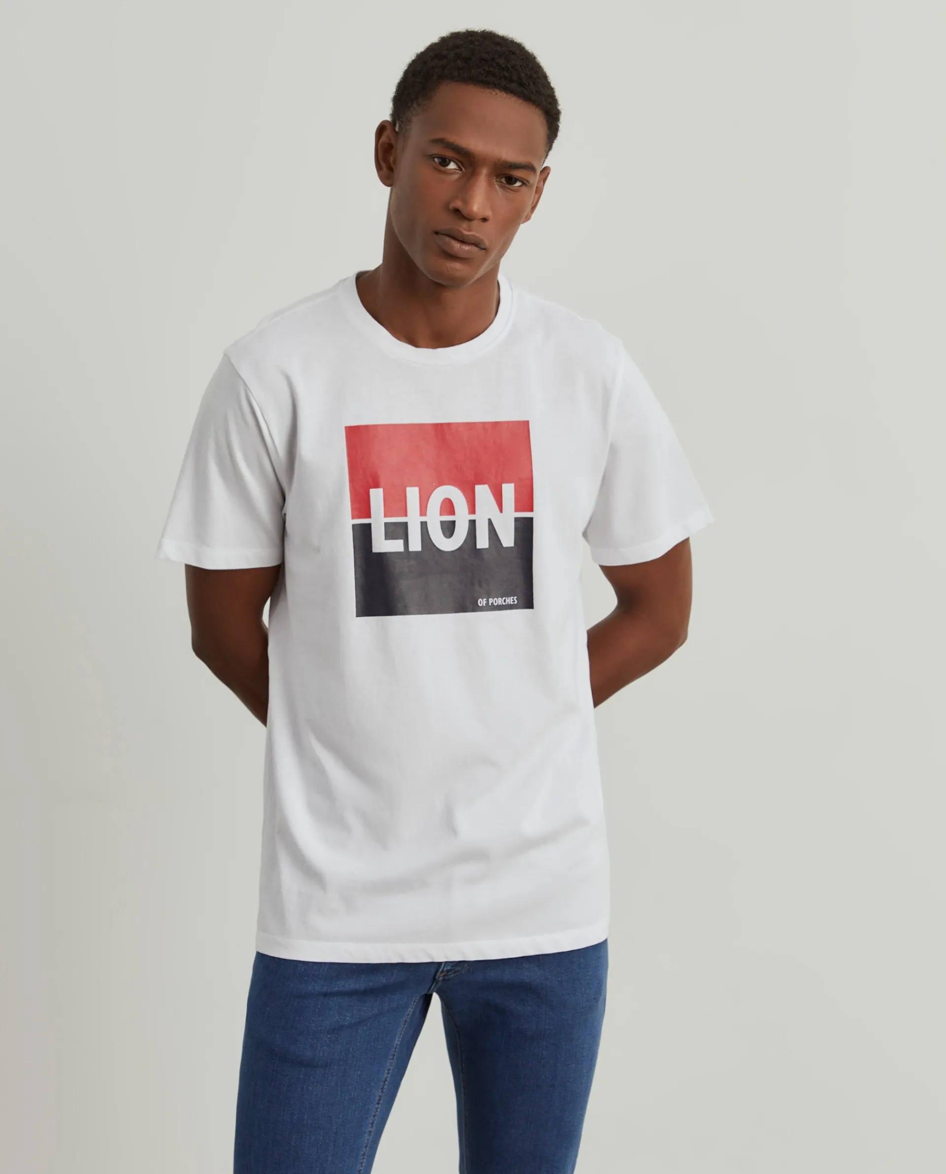 Cheap LION OF PORCHES T-shirt de algodão com estampado 001 Branco