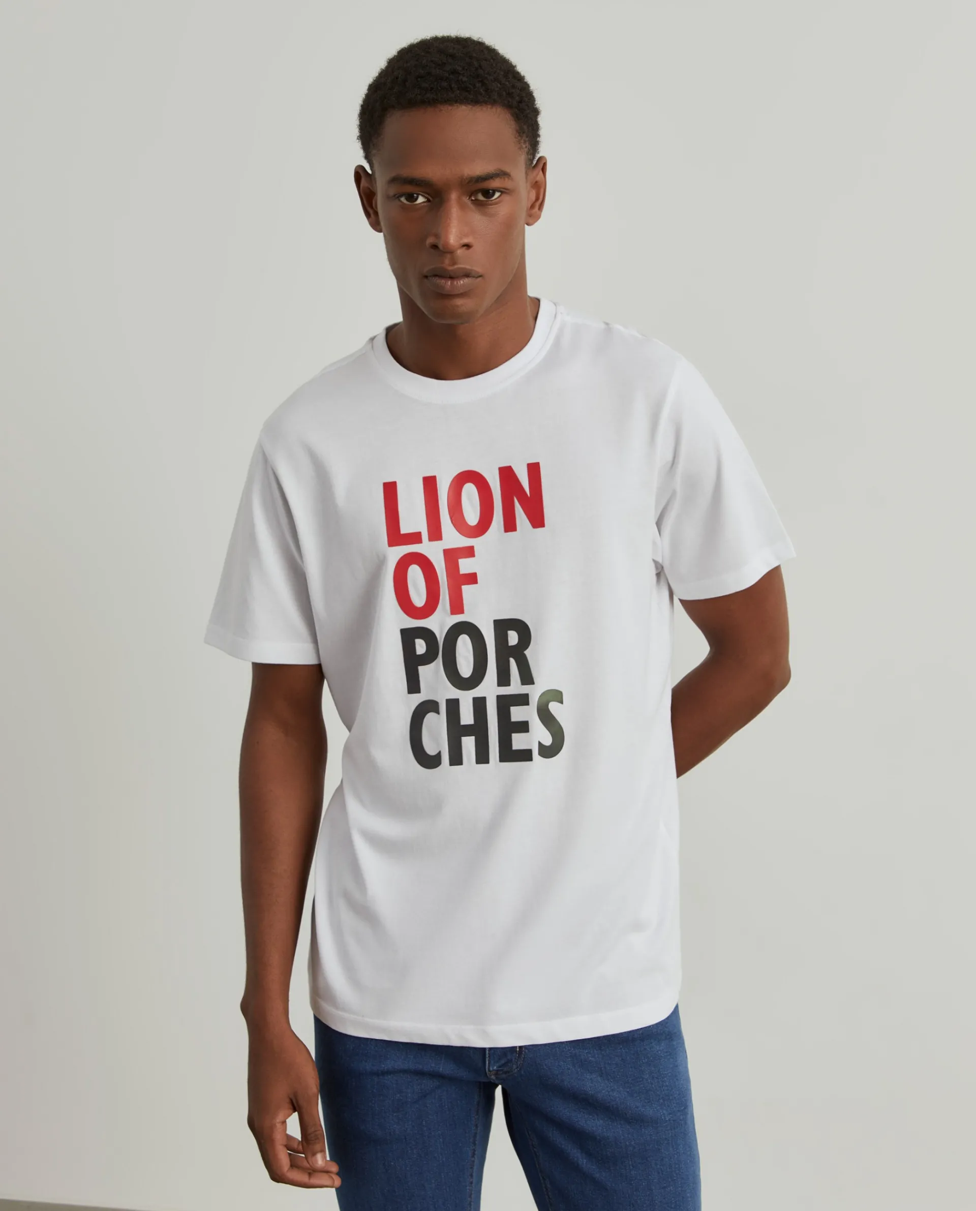 Clearance LION OF PORCHES T-shirt de algodão com estampado 001 Branco