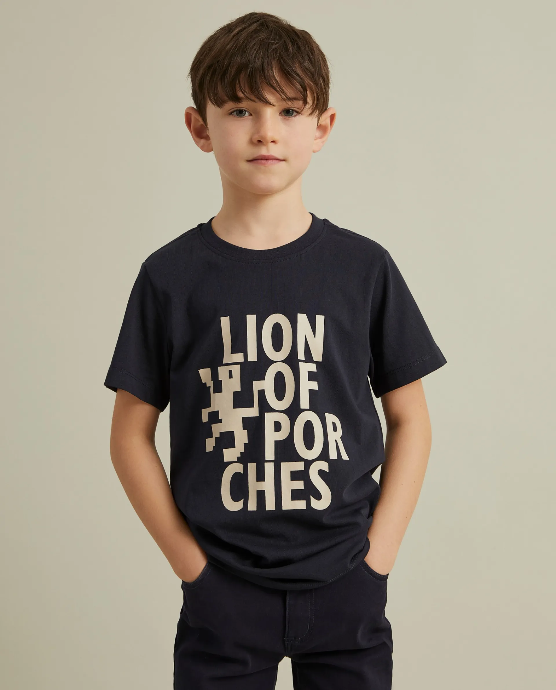 Fashion LION OF PORCHES T-shirt de algodão com estampado 599 Marinho