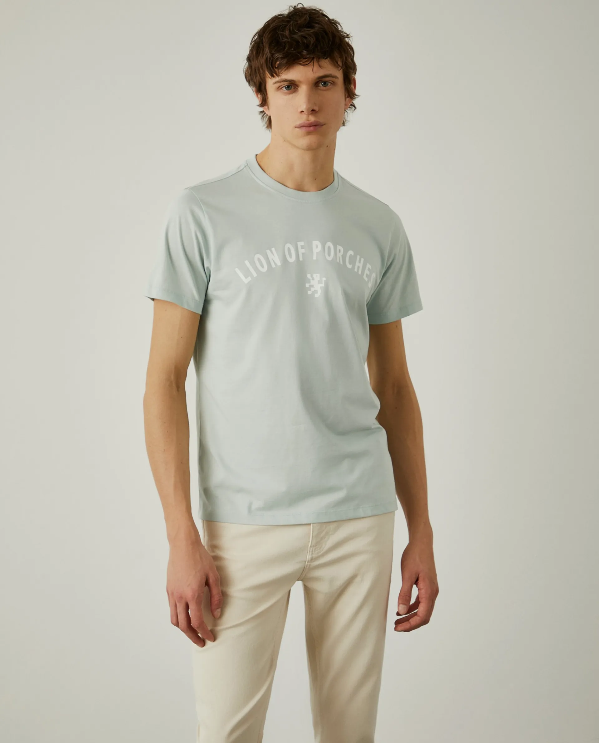 Clearance LION OF PORCHES T-shirt de algodão com logotipo no peito 605 Verde Agua