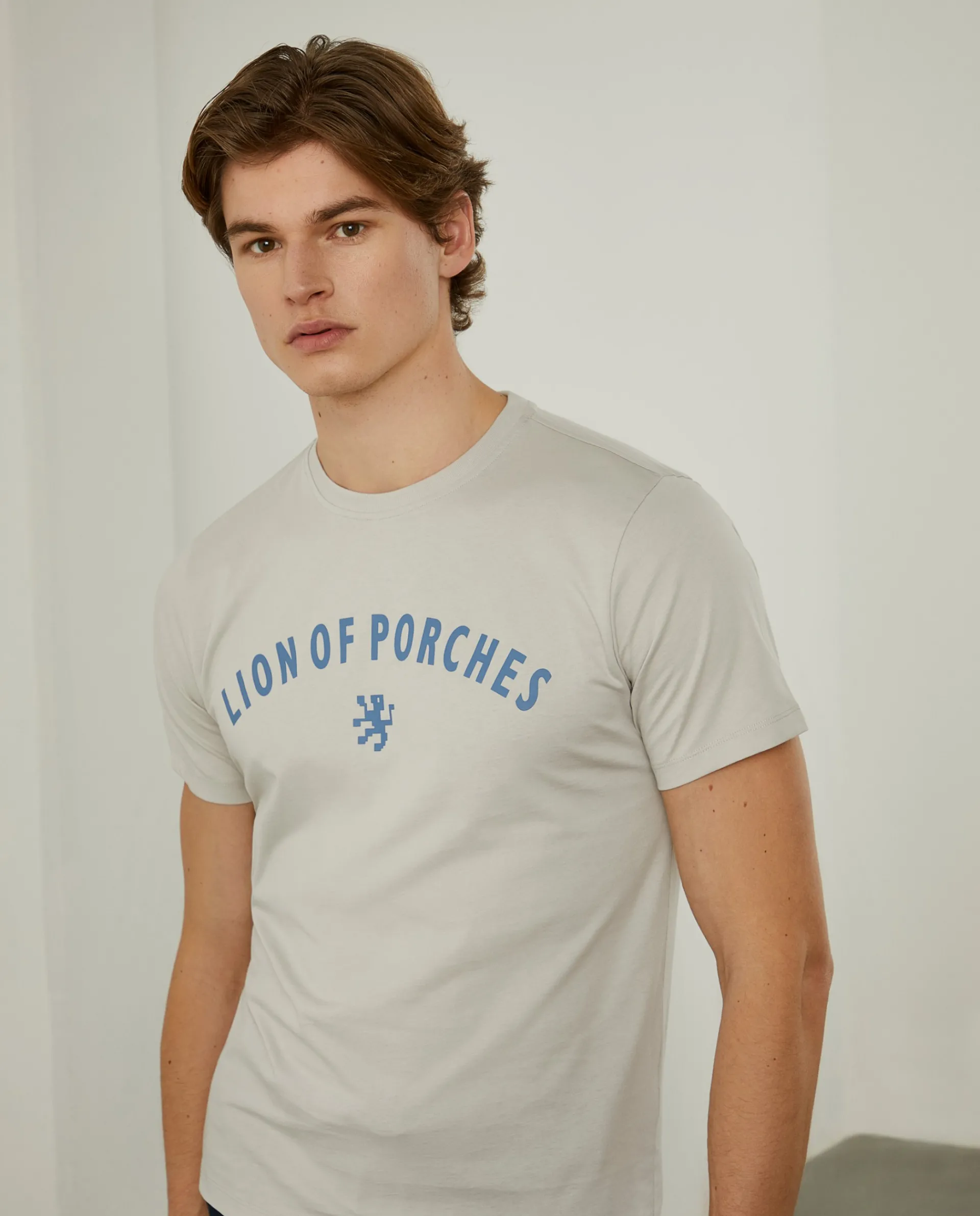 Clearance LION OF PORCHES T-shirt de algodão com logotipo no peito 920 Cinza Mescla Claro