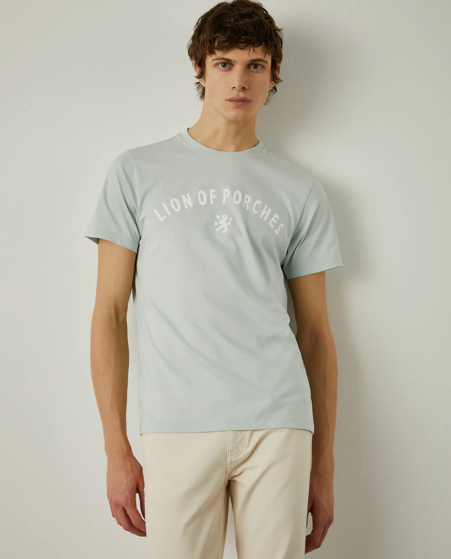 Clearance LION OF PORCHES T-shirt de algodão com logotipo no peito 605 Verde Agua