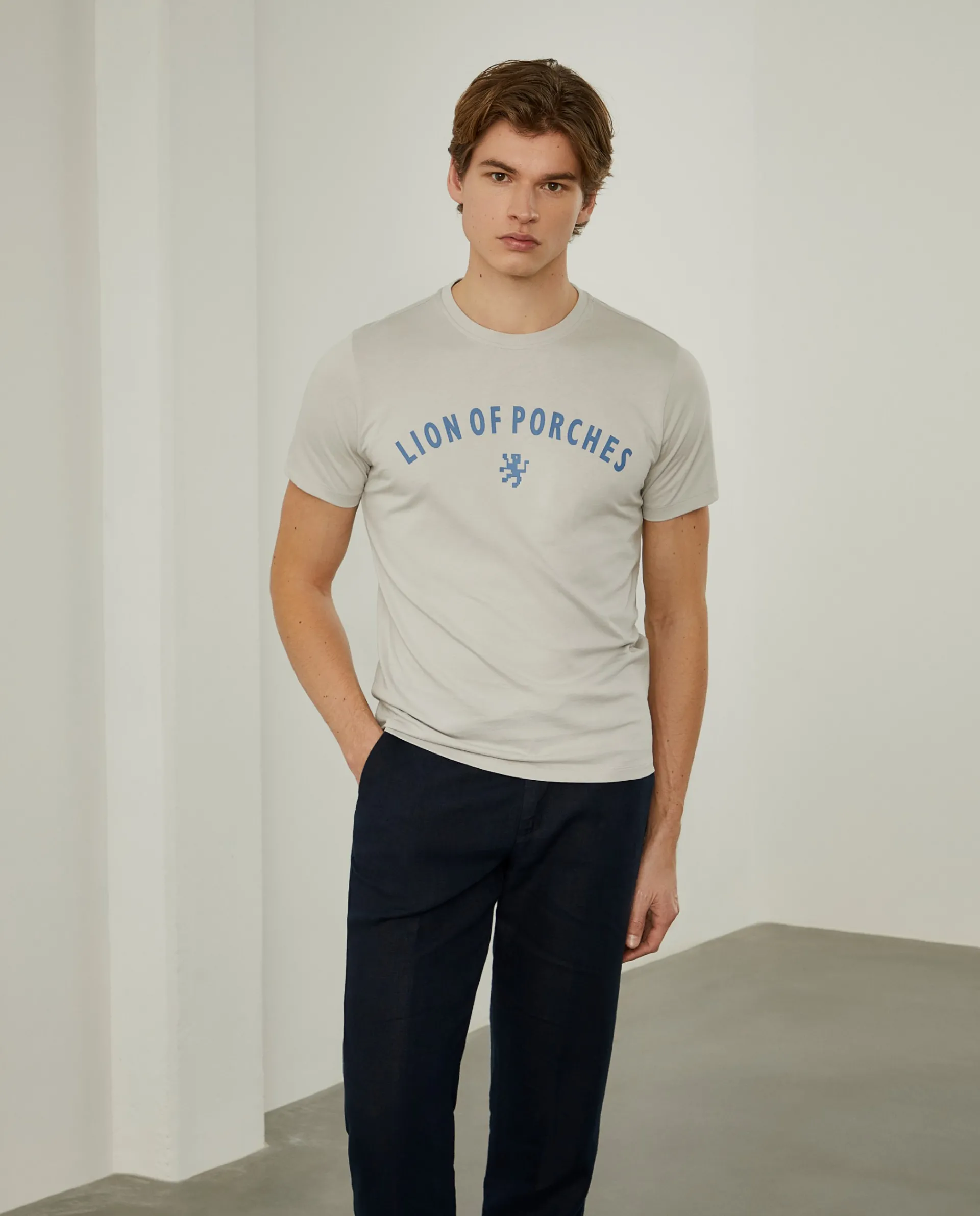 Clearance LION OF PORCHES T-shirt de algodão com logotipo no peito 920 Cinza Mescla Claro
