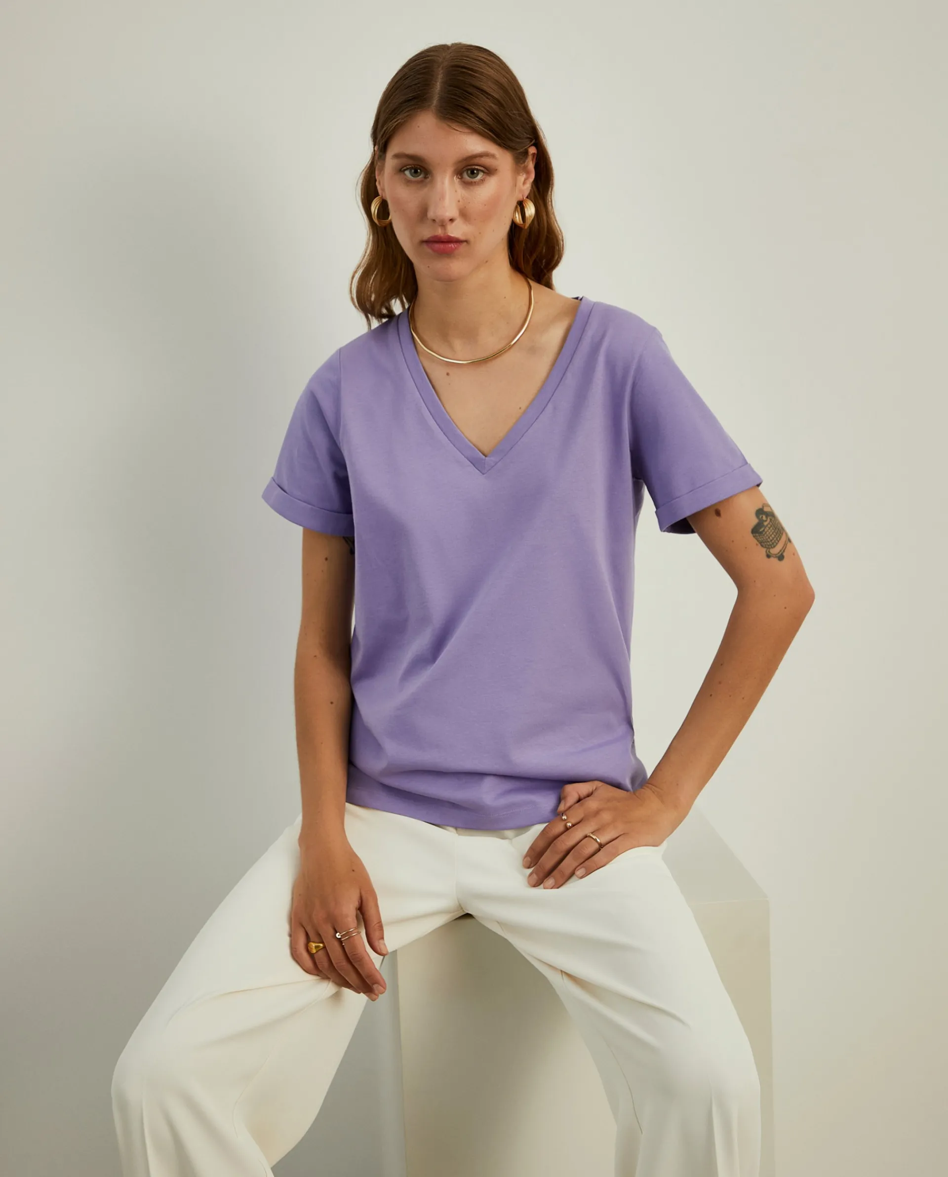 Cheap LION OF PORCHES T-shirt de algodão decote em V 480 Roxo