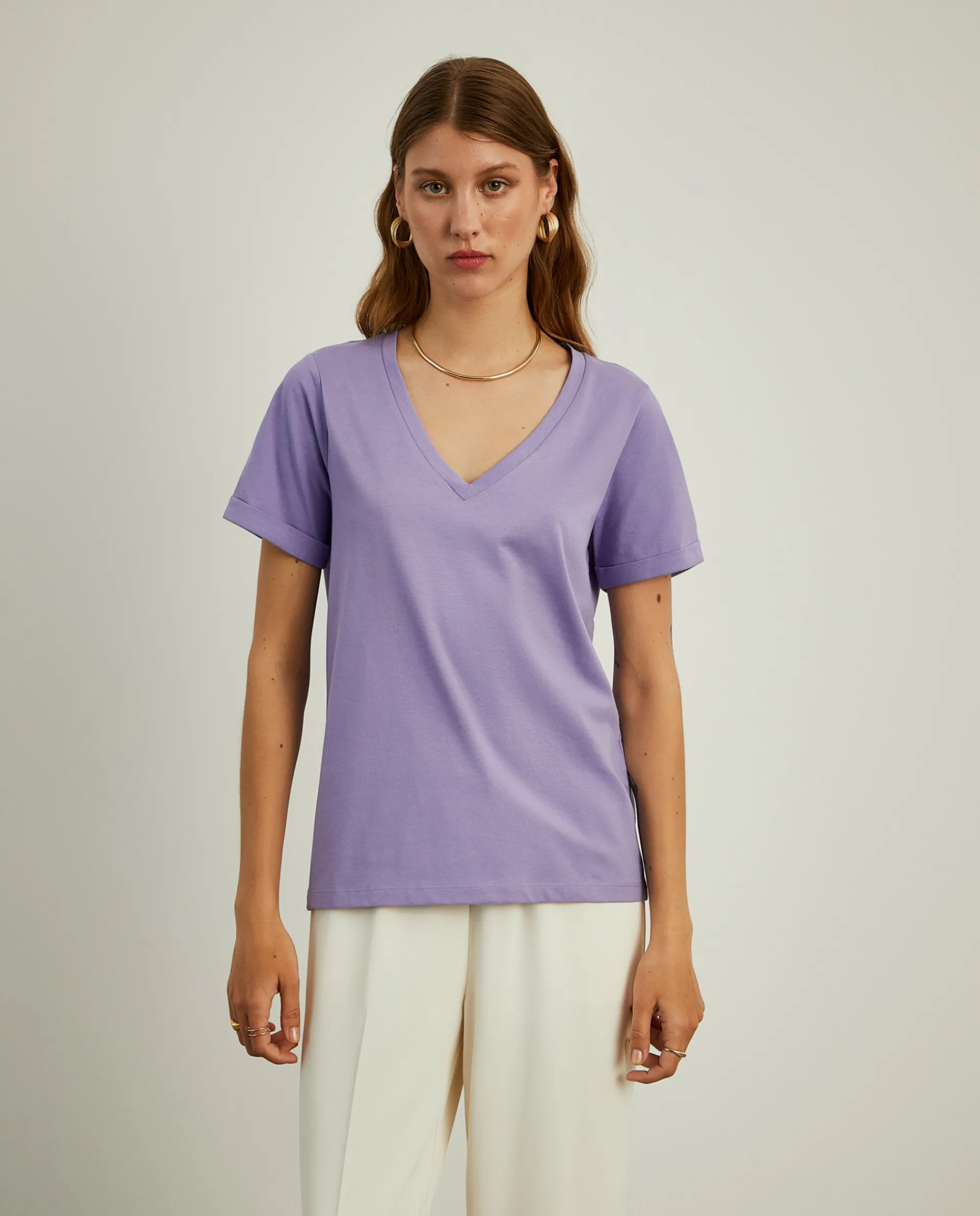 Cheap LION OF PORCHES T-shirt de algodão decote em V 480 Roxo