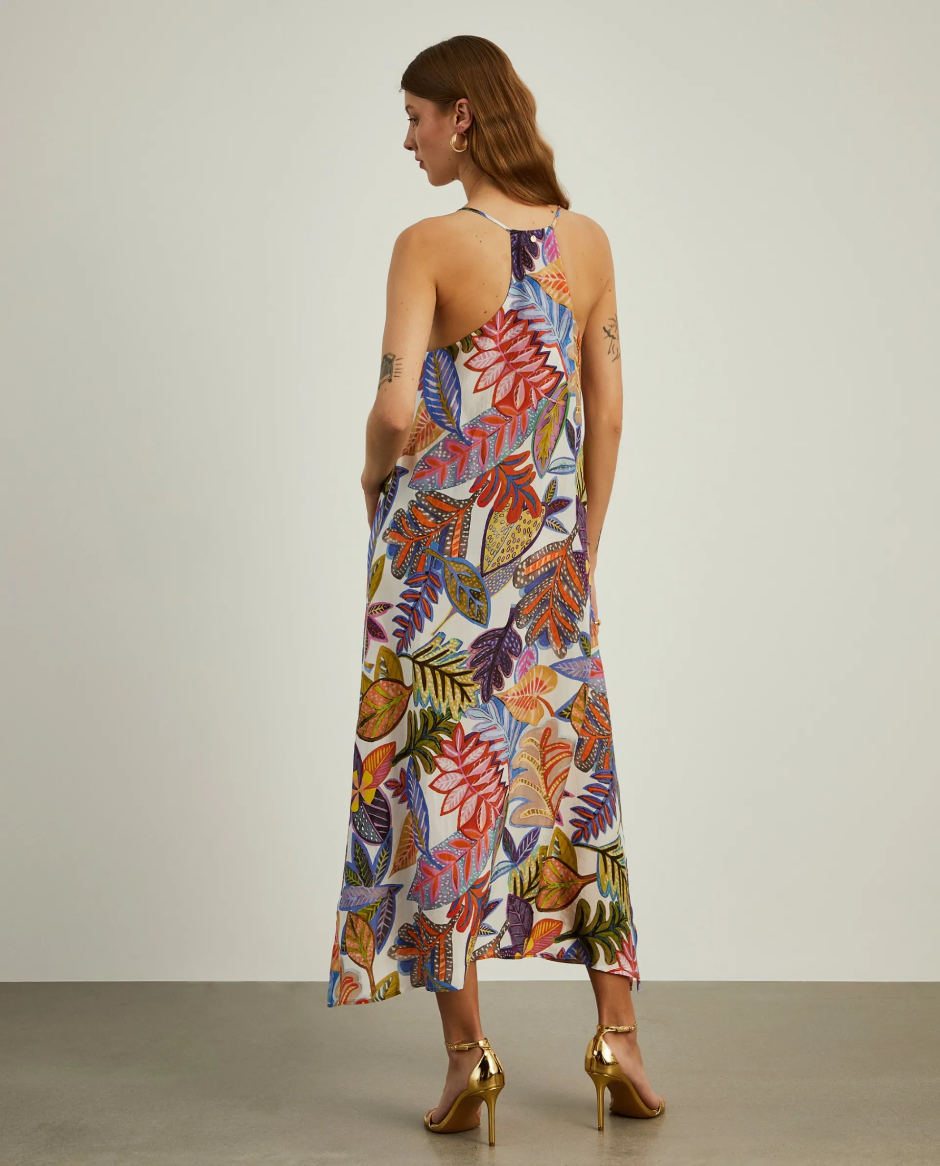 Online LION OF PORCHES Vestido fluido de alças com padrão colorido 250 Laranja